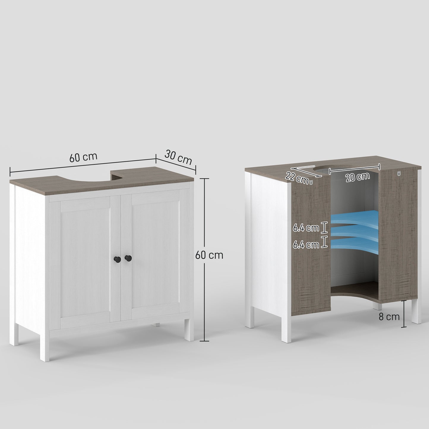 kleankin Modern Bathroom Sink Cabinet, Floor Standing Under Sink Cabinet, Freestanding Storage Cupboard with Adjustable Shelf, Double Doors, Antique White