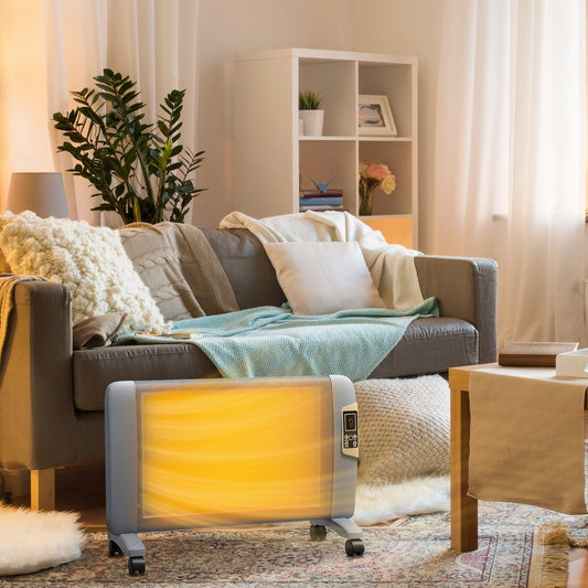 HOMCOM Mica Electric Space Heater, Portable Heater for Home with 2 Heat Settings, Living Room, Study, Garage, Adjustable Temperature 18-30°C, 1000W/2000W, Grey