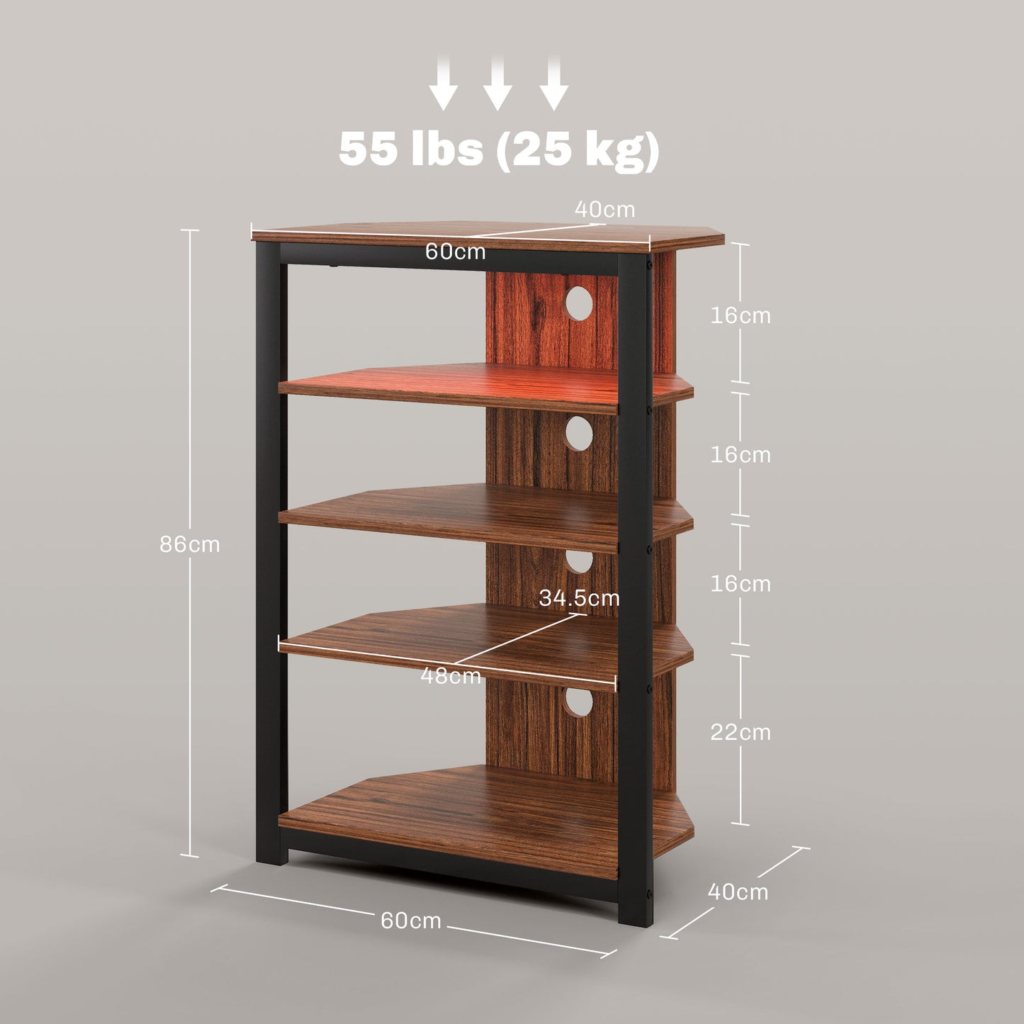 HOMCOM 4-Tier Corner TV Stand with Storage, LED Lights, Cable Management, Small TV Unit Entertainment Centre for TVs up to 29", for Living Room, Bedroom