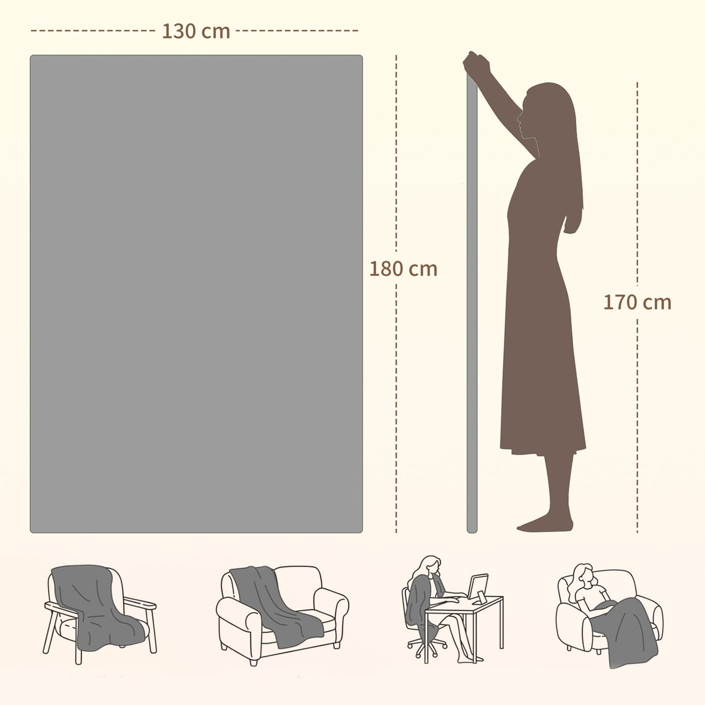 HOMCOM Heated Blanket 180 x 130cm, Electric Throw Blanket with 10 Heat Levels and 10H Timer, Machine Washable Flannel and Cotton Velvet with Overheat Protection, Grey