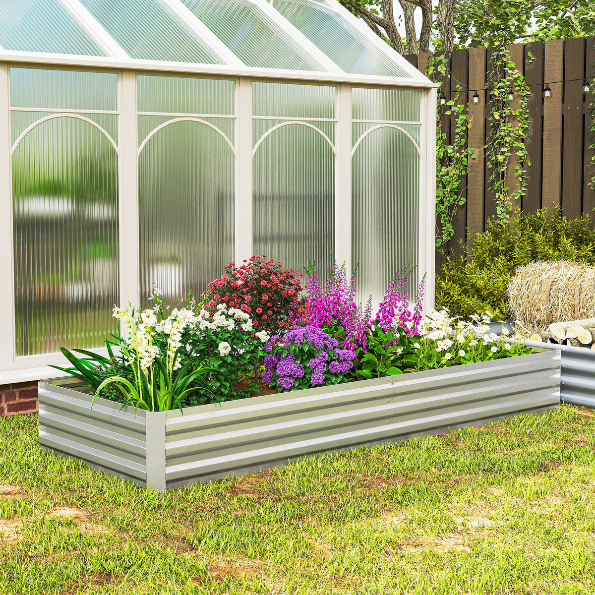Outsunny Metal Raised Garden Bed Planter Box Outdoor Planters for Growing Flowers, Herbs, Green, Silver