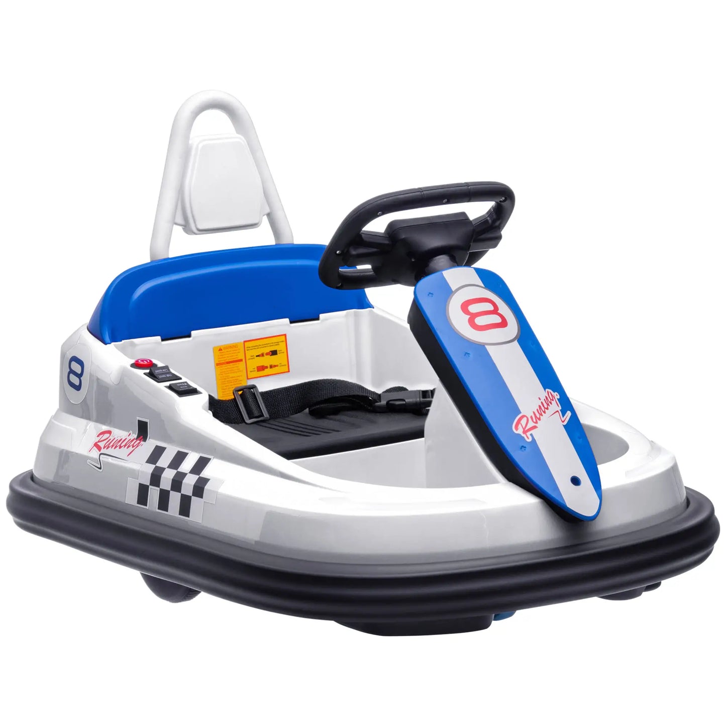 6V Electric Kids Dodgem Bumper Car, 6V Spin Waltz Car, with Music, Horn, Lights - White