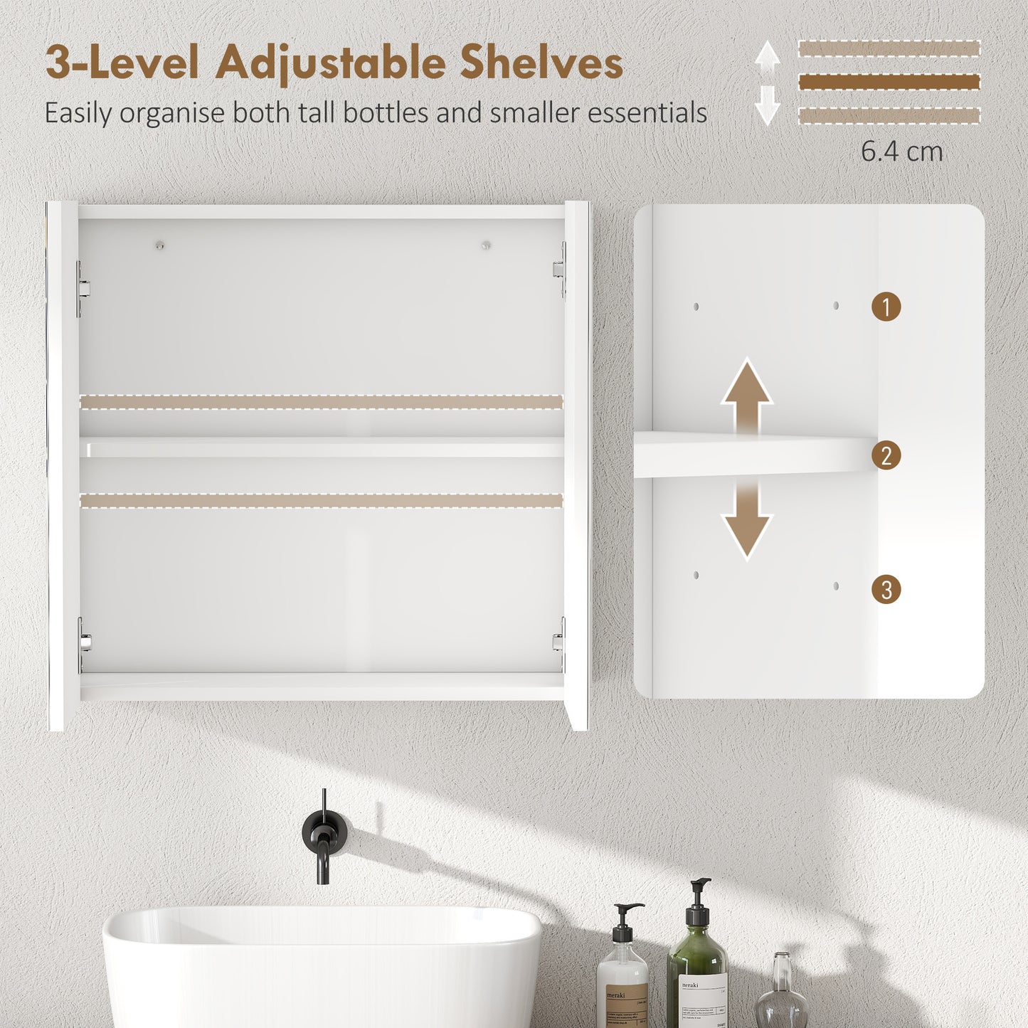 HOMCOM Double-Door Bathroom Mirror Cabinet - White