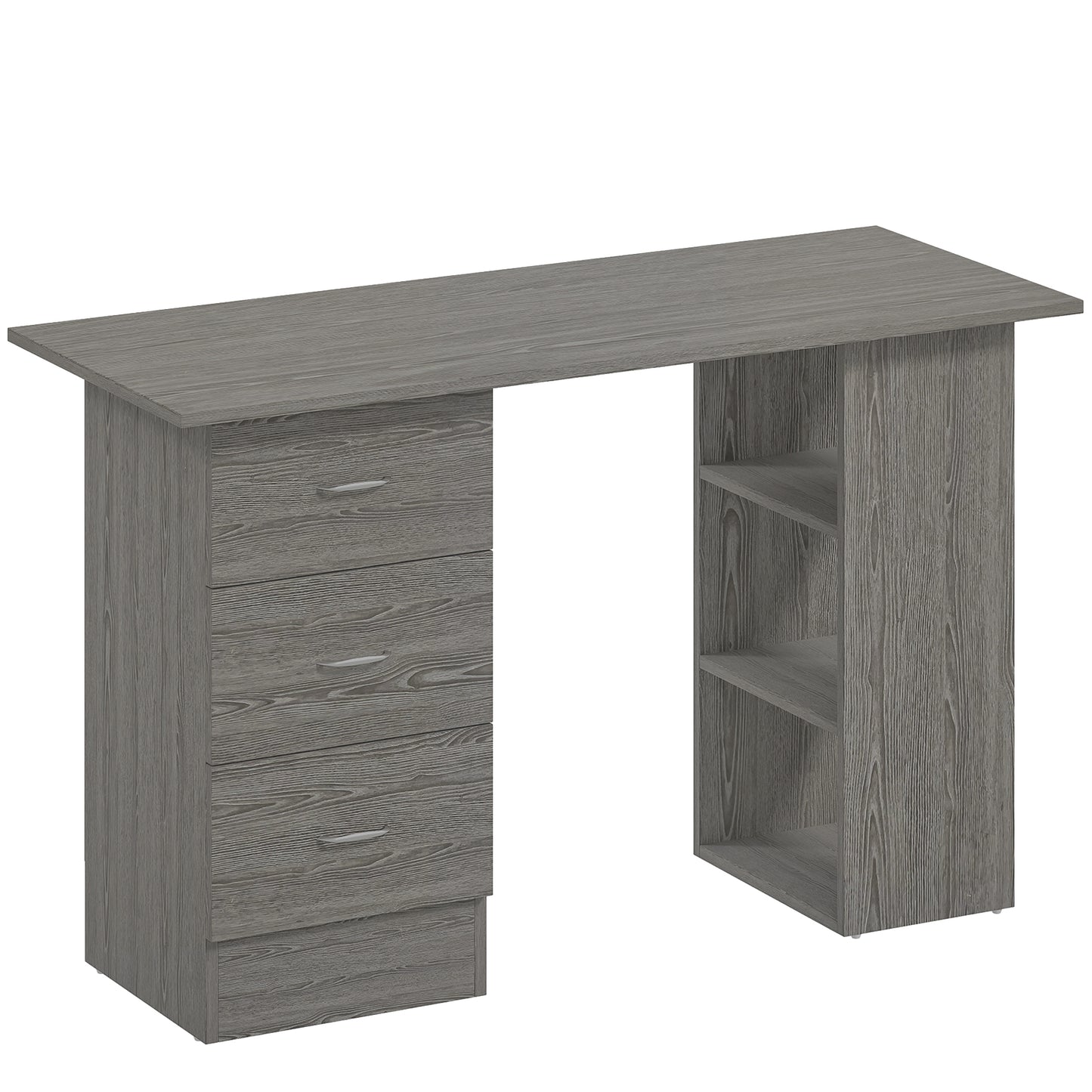 HOMCOM Computer Desk with Drawers, Home Office Desk, Writing Table, PC Workstation with 3 Storage Shelves for Working, Study, 120 x 49 x 72 cm, Grey