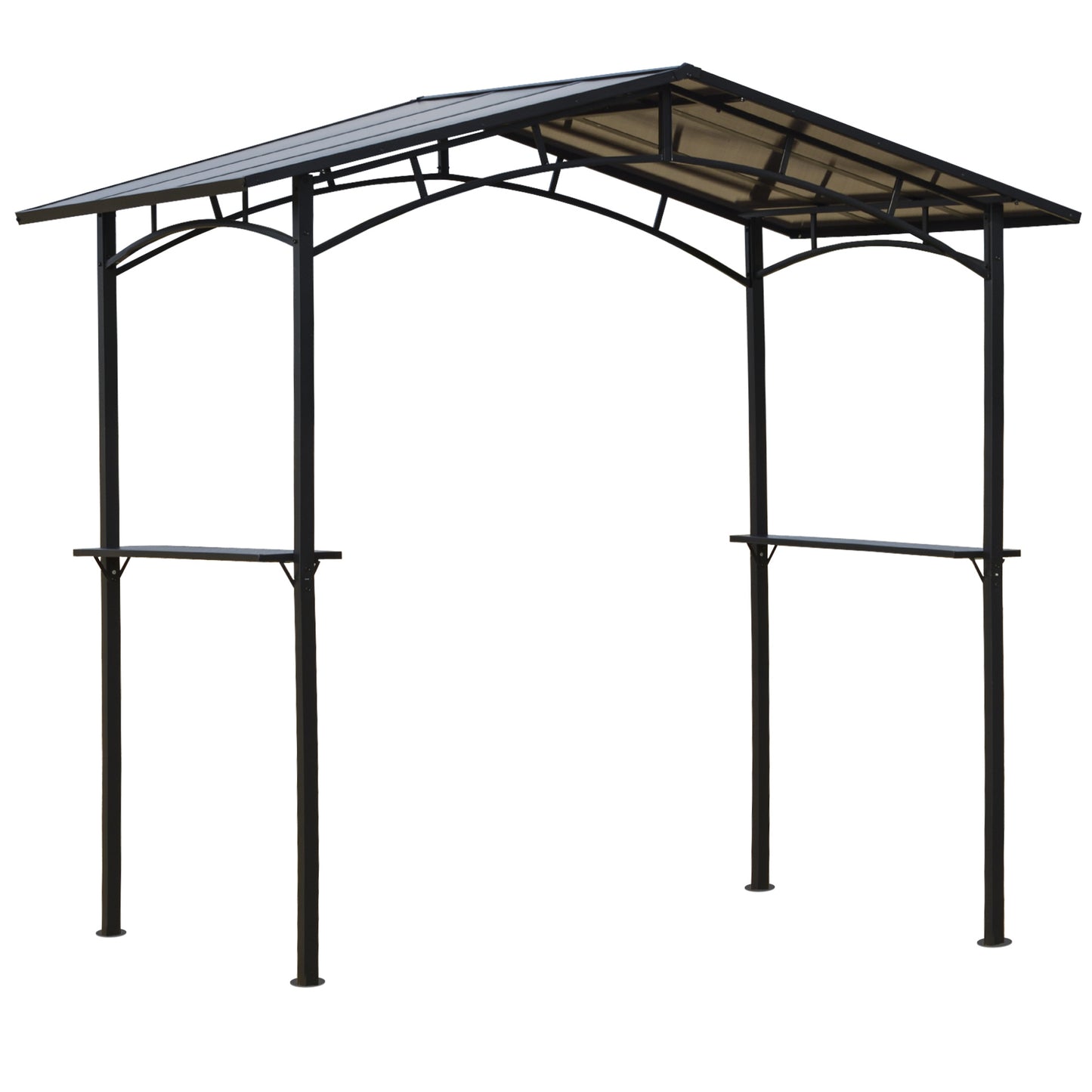 Outsunny 246 x 149cm Outdoor BBQ Protective Gazebo Tent Aluminium Steel Frame w/ 2 Shelves Hardtop Roof Canopy Ground Stakes Safe Cooking