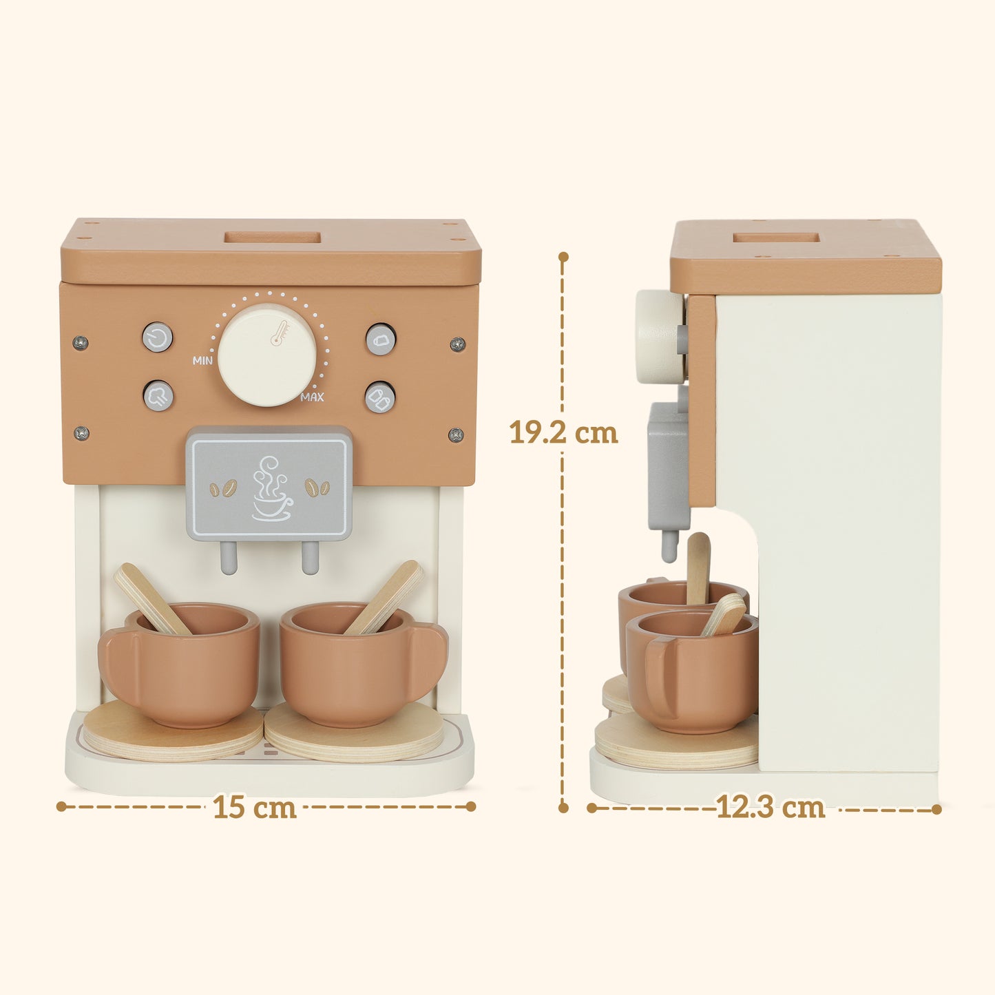 AIYAPLAY Kids Wooden Coffee Machine Toy, Pretend Play Kitchen Accessories Gift for Boys and Girls Ages 3+