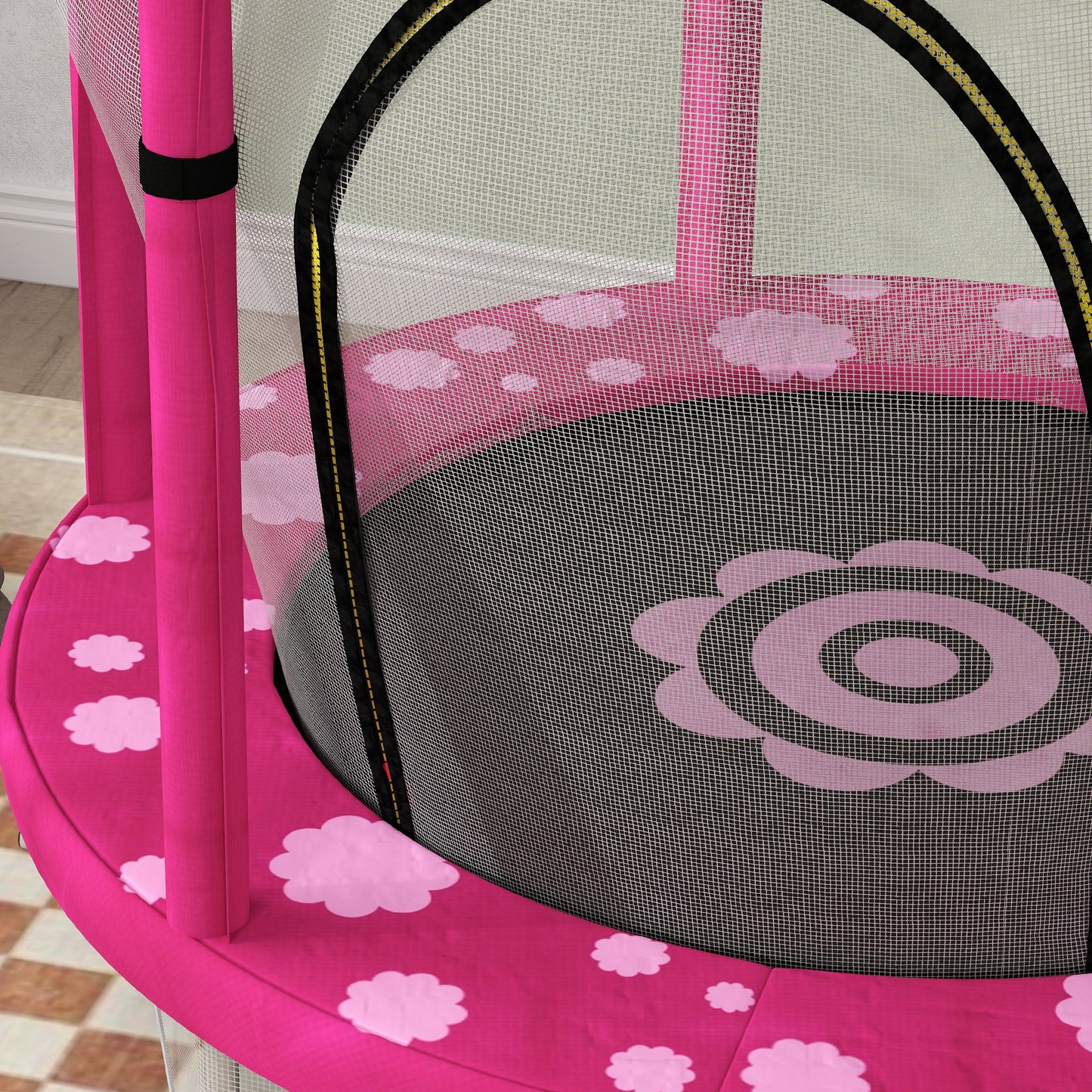 AIYAPLAY 4.6ft Toddler Trampoline w/ Safety Enclosure Net, for Indoor Outdoor Use, Ages 3-6 Years, Pink