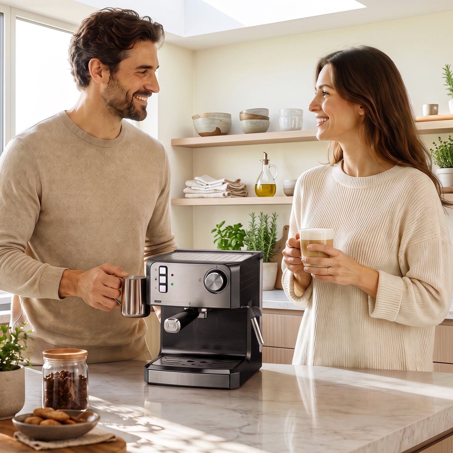 HOMCOM Espresso Machine, 20-Bar Semi Automatic Cappuccino Coffee Maker with Frother Wand, 1.6 L Water Tank, Black