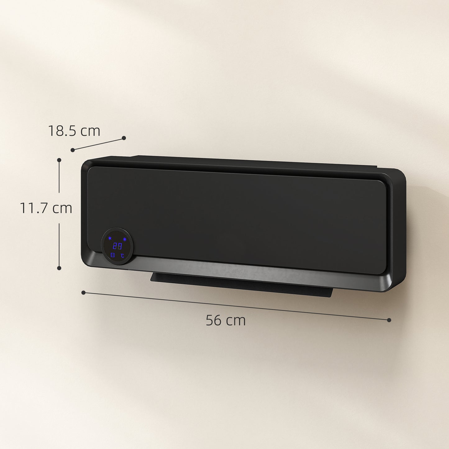 HOMCOM Wall Downflow Heater 2 Heat and Fan 1000W/2000W, Electric Space Heater with Timer Remote Oscillating, for Bedroom Home Office, Black