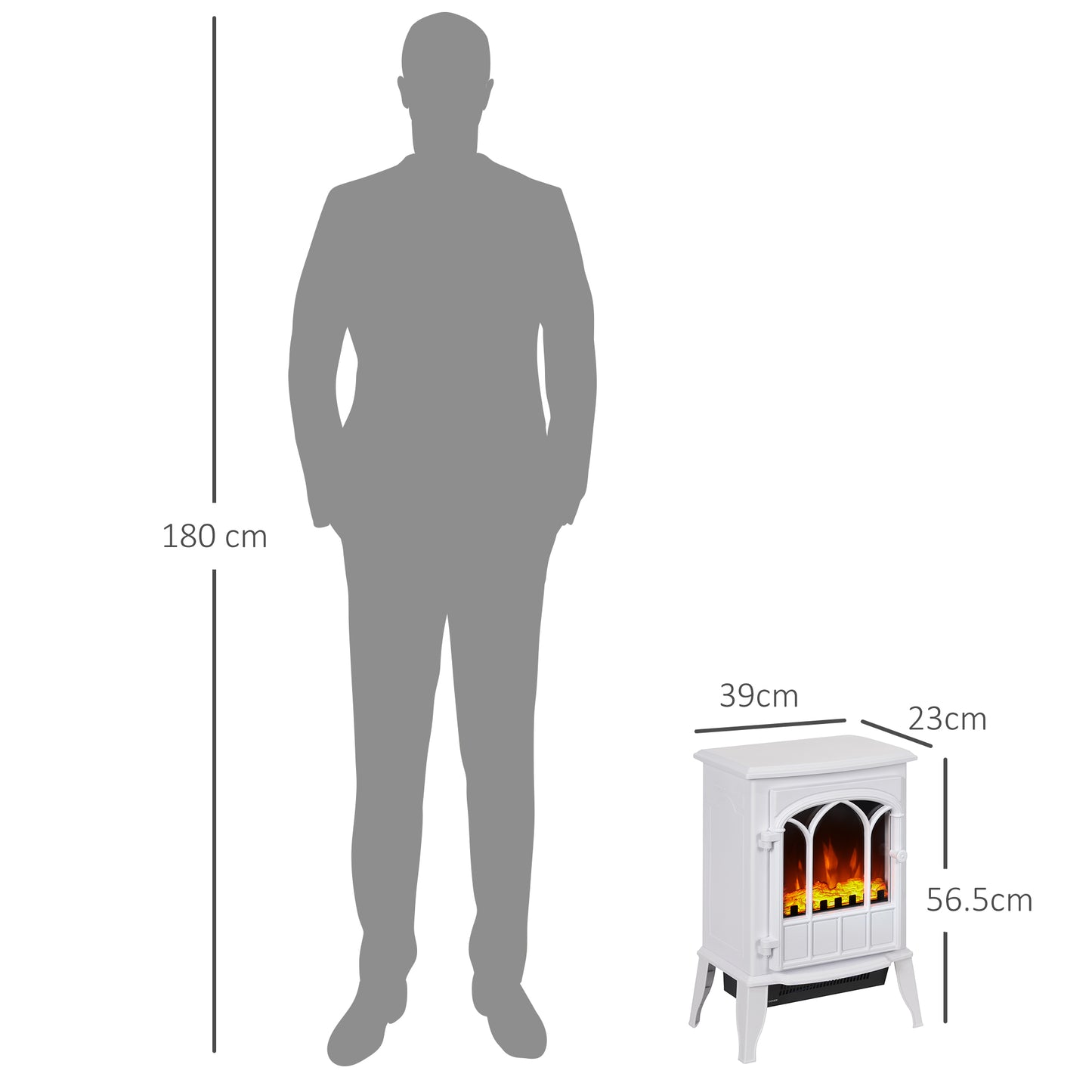 HOMCOM Freestanding Electric Fireplace, Electric Log Burner with LED Flame Effect, Overheating Safety System, 1000W/2000W White