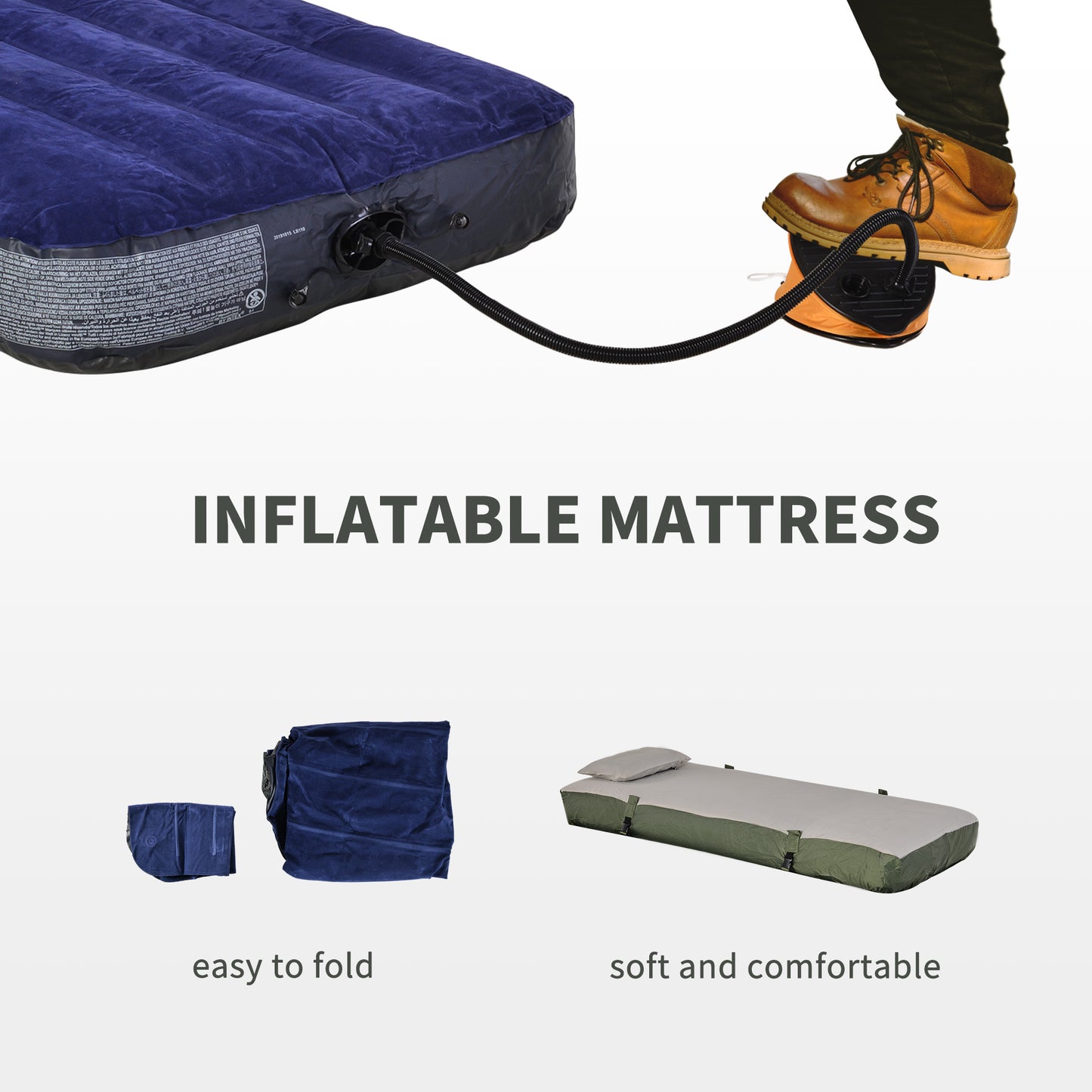 Outsunny Single Bed for Camping Foldable Camping Bed with Mattress for 1-Person Camping & Hiking, Green