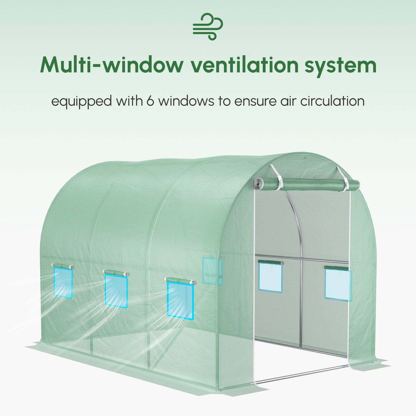 Outsunny 3 x 2 x 2m Greenhouse Replacement Cover ONLY Winter Garden Plant PE Cover for Tunnel Walk-in Greenhouse with Roll-up Windows Door Outdoor, Green