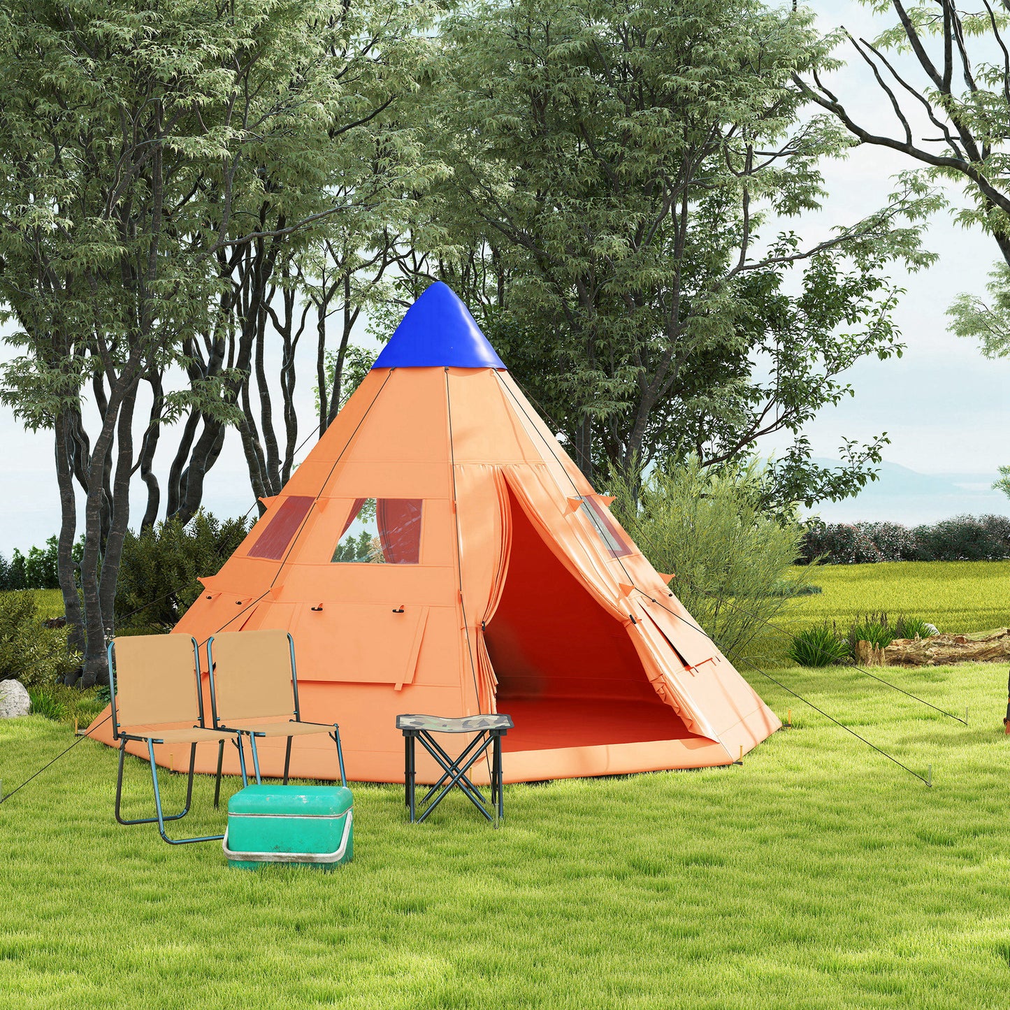 Outsunny 6 Men Tipi Tent with Carry Bag - Orange