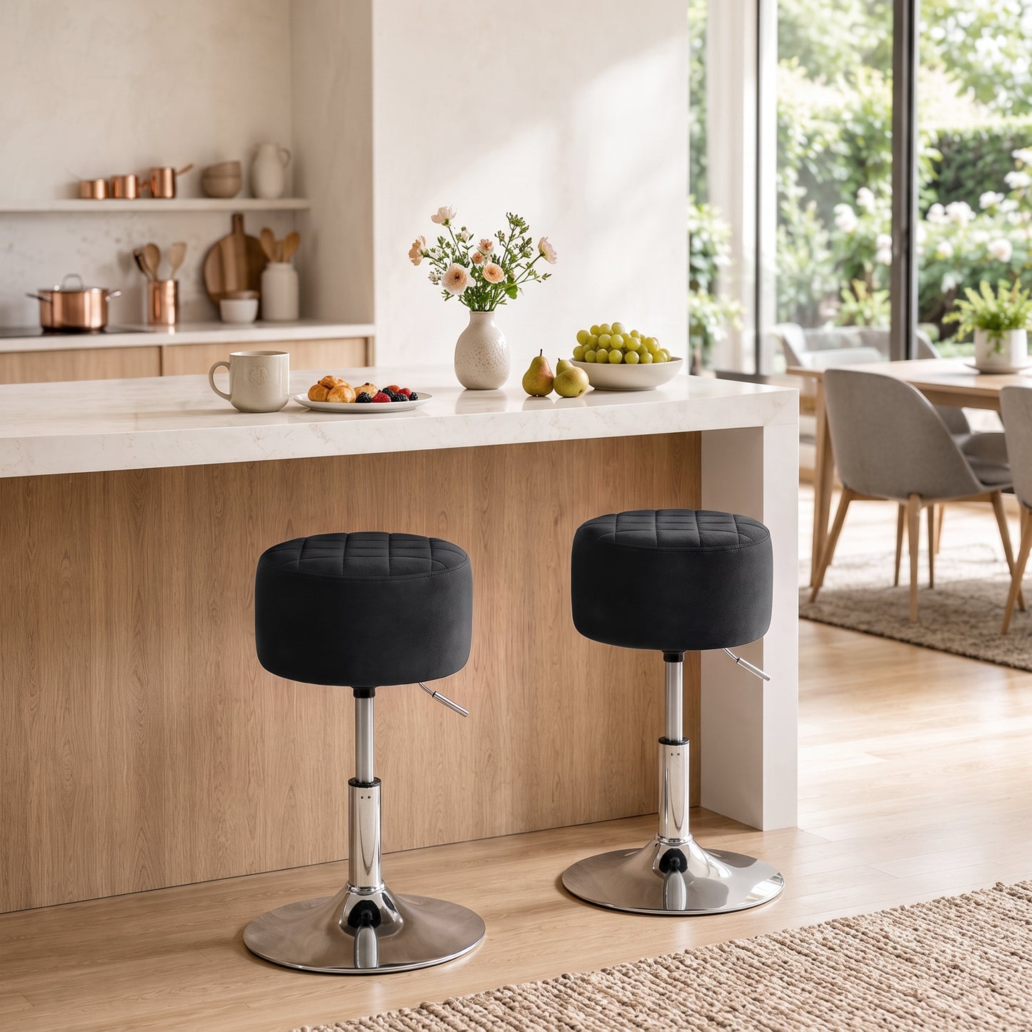 HOMCOM Bar Stool Adjustable Swivel Chair Velvet-Feel Seat 1 Piece, Black