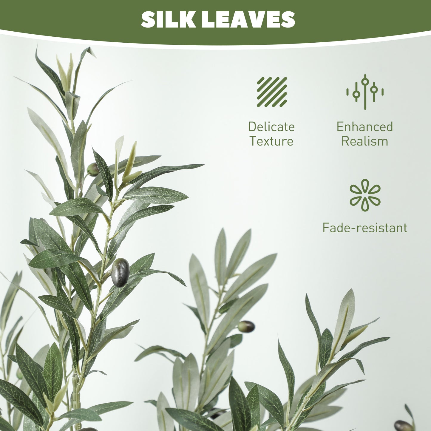 HOMCOM Set of 2 6ft/ 180cm Decorative Artificial Plant, Silk Olive Tree with 900 Leaves and 40 Olive Fruits in Pot, Fake Plant for Home, Office, Living Room, Indoor Decor