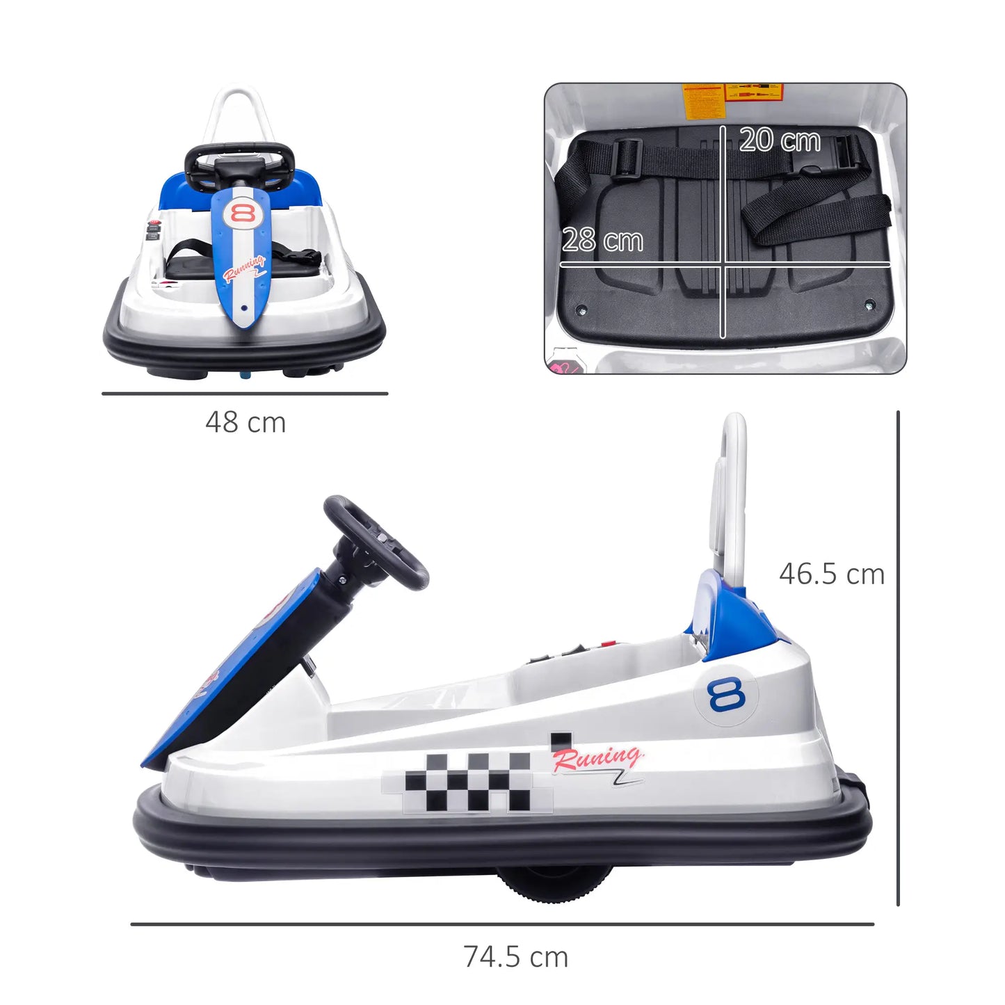 6V Electric Kids Dodgem Bumper Car, 6V Spin Waltz Car, with Music, Horn, Lights - White