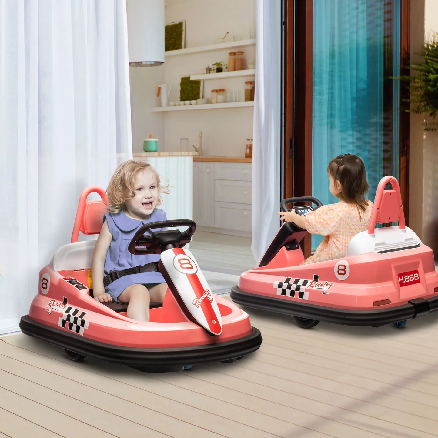 6V Electric Kids Dodgem Bumper Car, 6V Spin Waltz Car, with Music, Horn, Lights - Pink