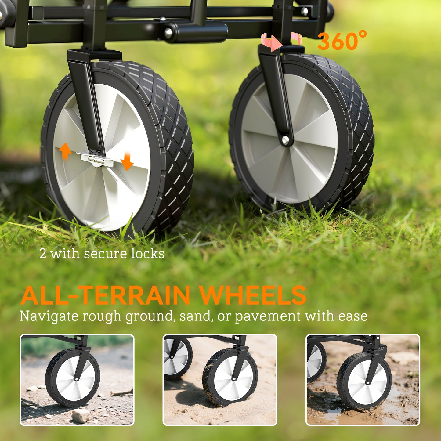 Outsunny 90L Festival Trolley on Wheels, Folding Camping Trolley Cart with Adjustable Handle, Portable for Outdoor, Garden, Shopping, Fishing, Blue