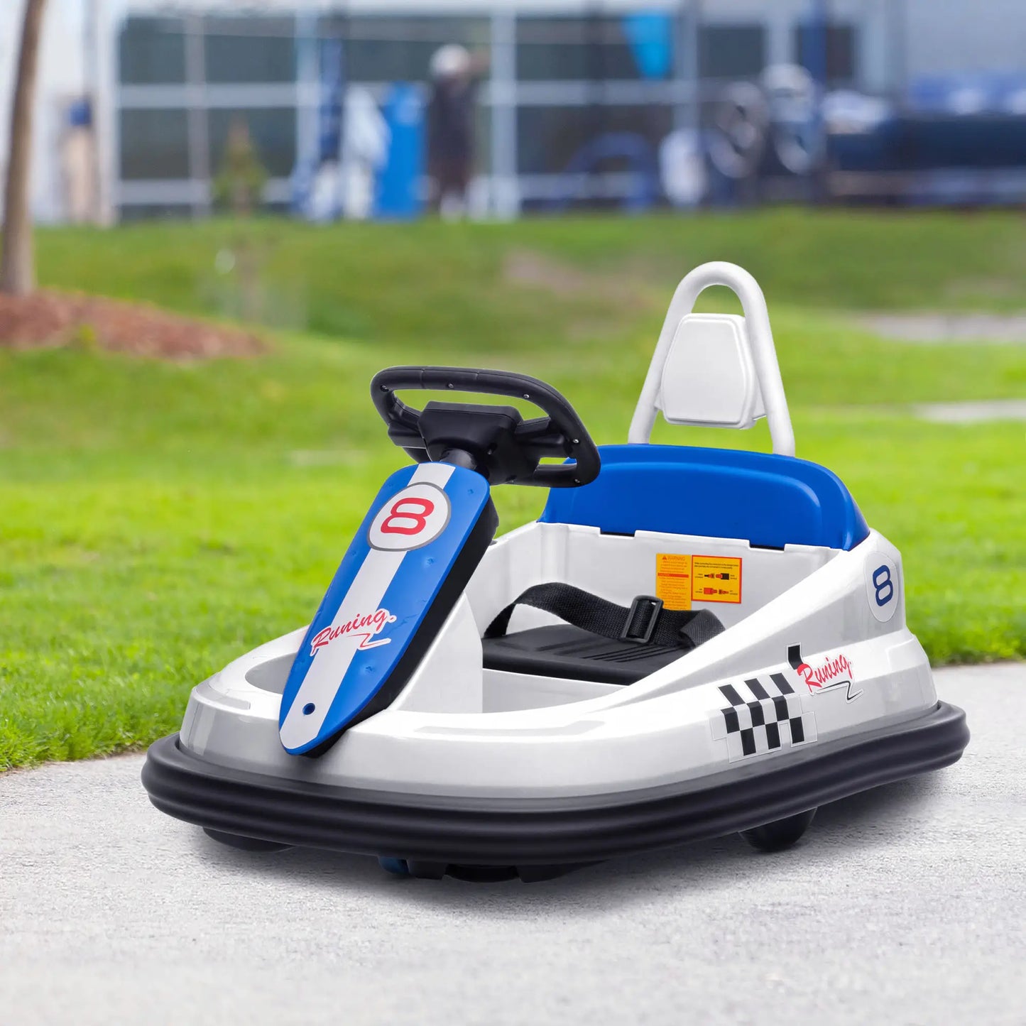 6V Electric Kids Dodgem Bumper Car, 6V Spin Waltz Car, with Music, Horn, Lights - White