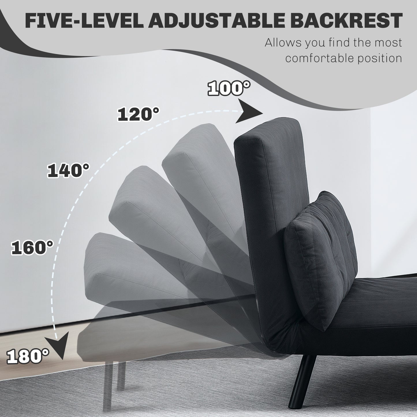 HOMCOM 4-in-1 Velvet-Feel Double Sofa Bed, with Pillows - Black