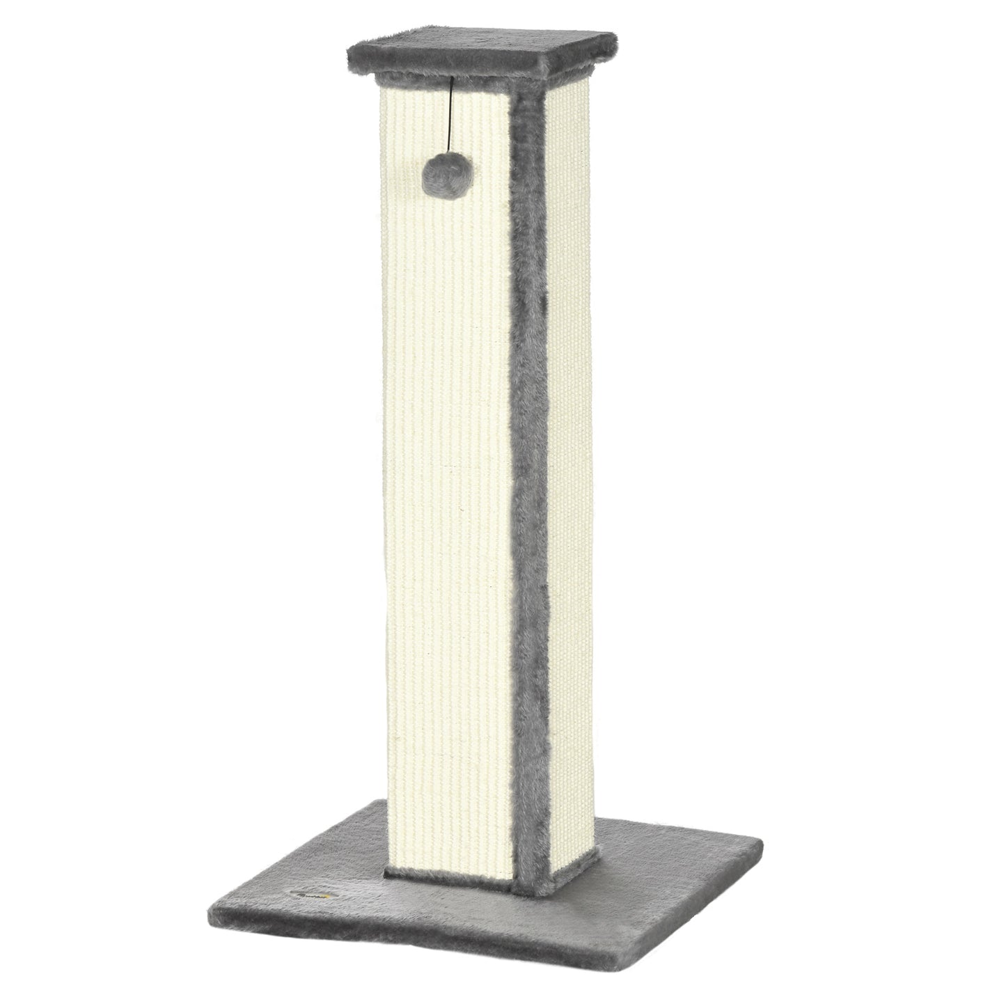 PawHut 81cm Cat Scratcher, Vertical Full Scratcher w/ Natural Sisal Rope, Hanging Ball, Soft Plush - Grey