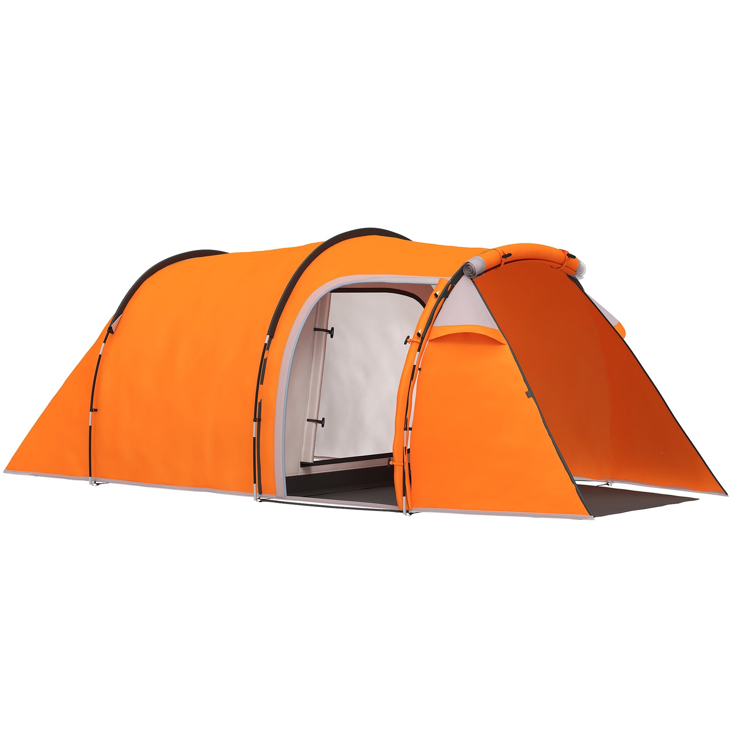 Outsunny 2 Man Tunnel Tent with Sewn-in Groundsheet, Air Vents, Rainfly, 2000mm Large Camping Tent with Bedroom, Porch, Living Area for Camping, Hiking, 426L x 206W x 154H cm, Orange