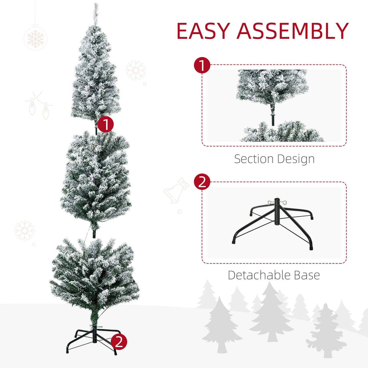 HOMCOM 6' Artificial Prelit Christmas Trees with Colourful LED Lights, Flocked Tips, Berry, Pine Cone