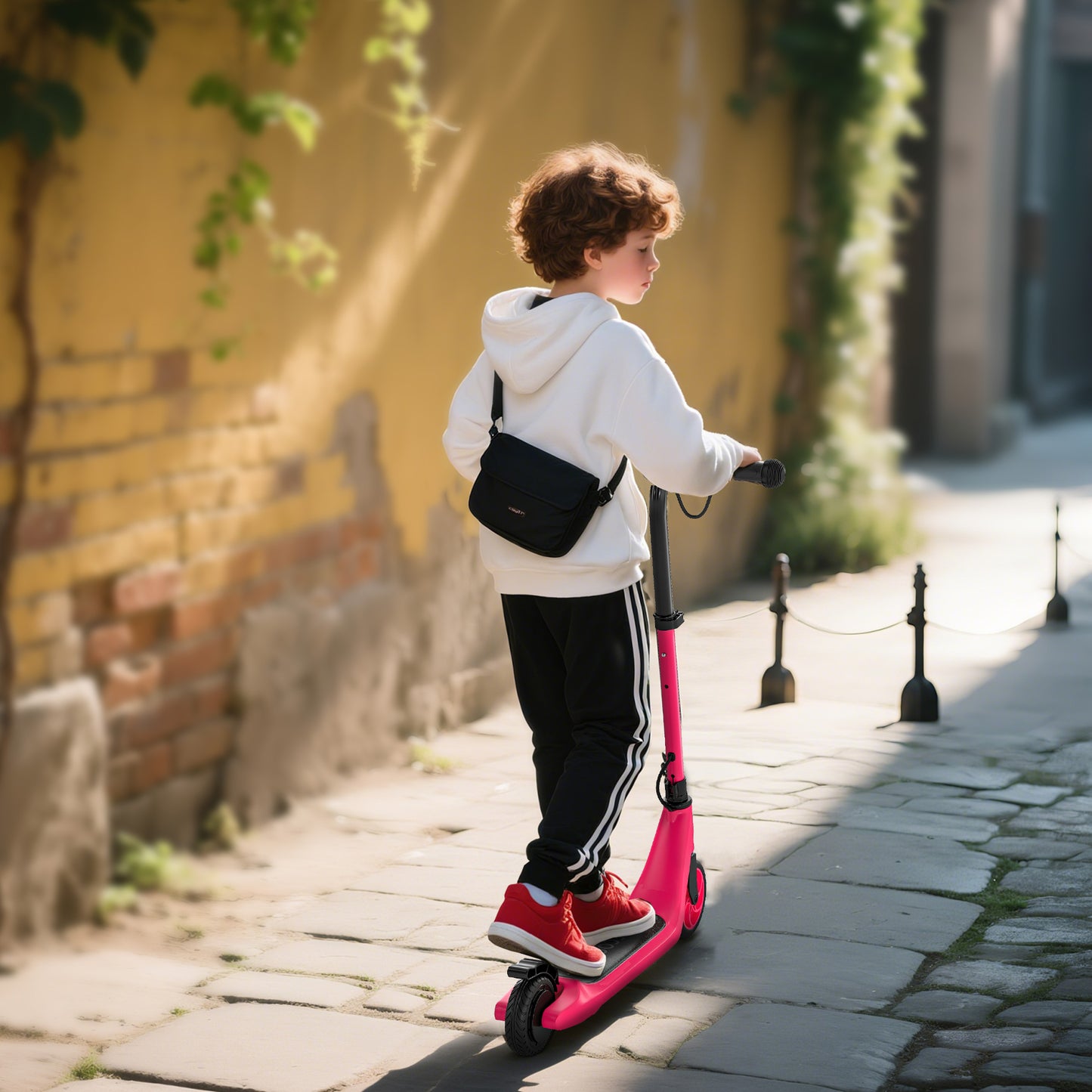 HOMCOM Electric Scooter, 120W Motor E-Scooter, Adjustable Height, Rear Brake for Ages 6+ Years - Pink