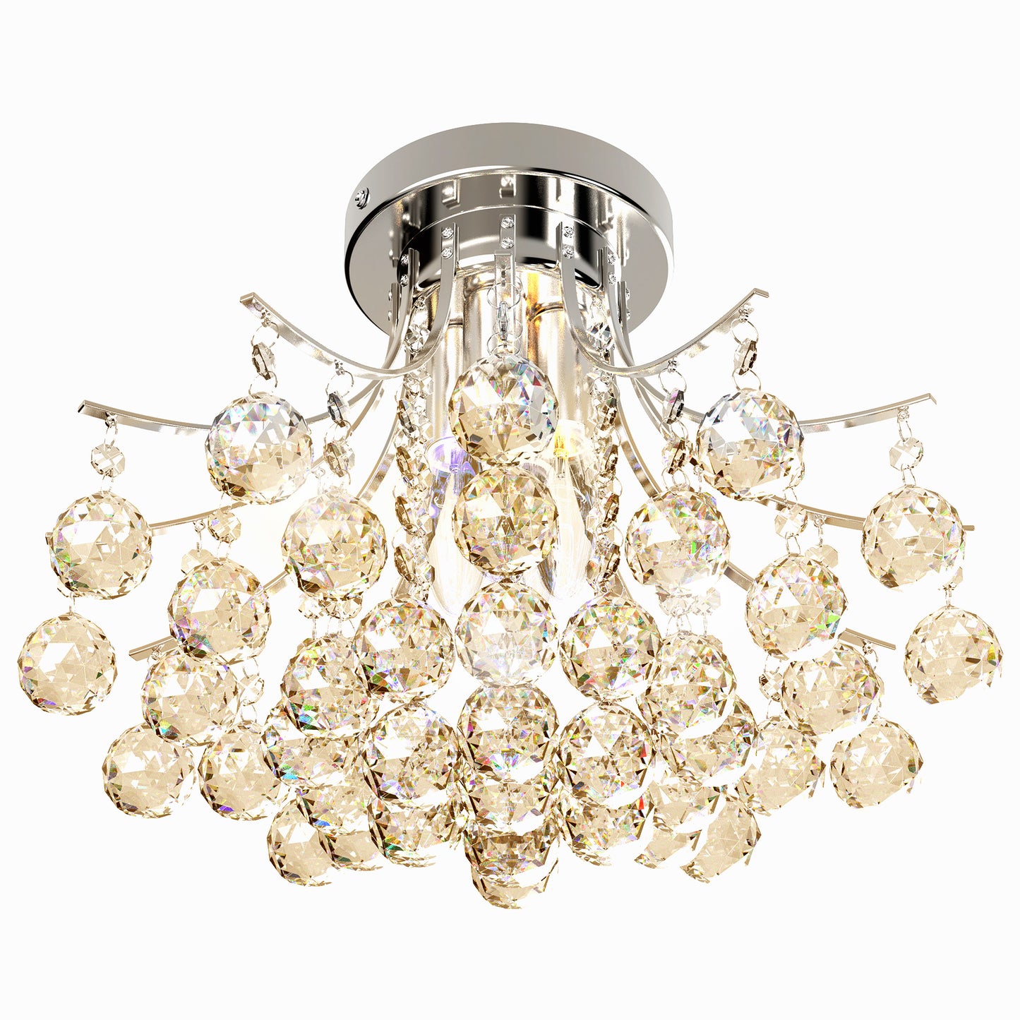 HOMCOM Crystal Chandeliers, 40cm K9 Droplets Ceiling Light with 3 E14 Bulb Base, Pendant Lights for Living Room, Bedroom, Dining Room, Hallway, Kitchen