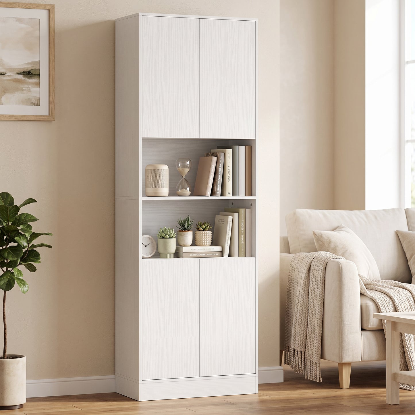 HOMCOM 170 cm Kitchen Pantry Cabinet, Freestanding Storage Cabinet with Soft-Close Hinges, White Wood Effect