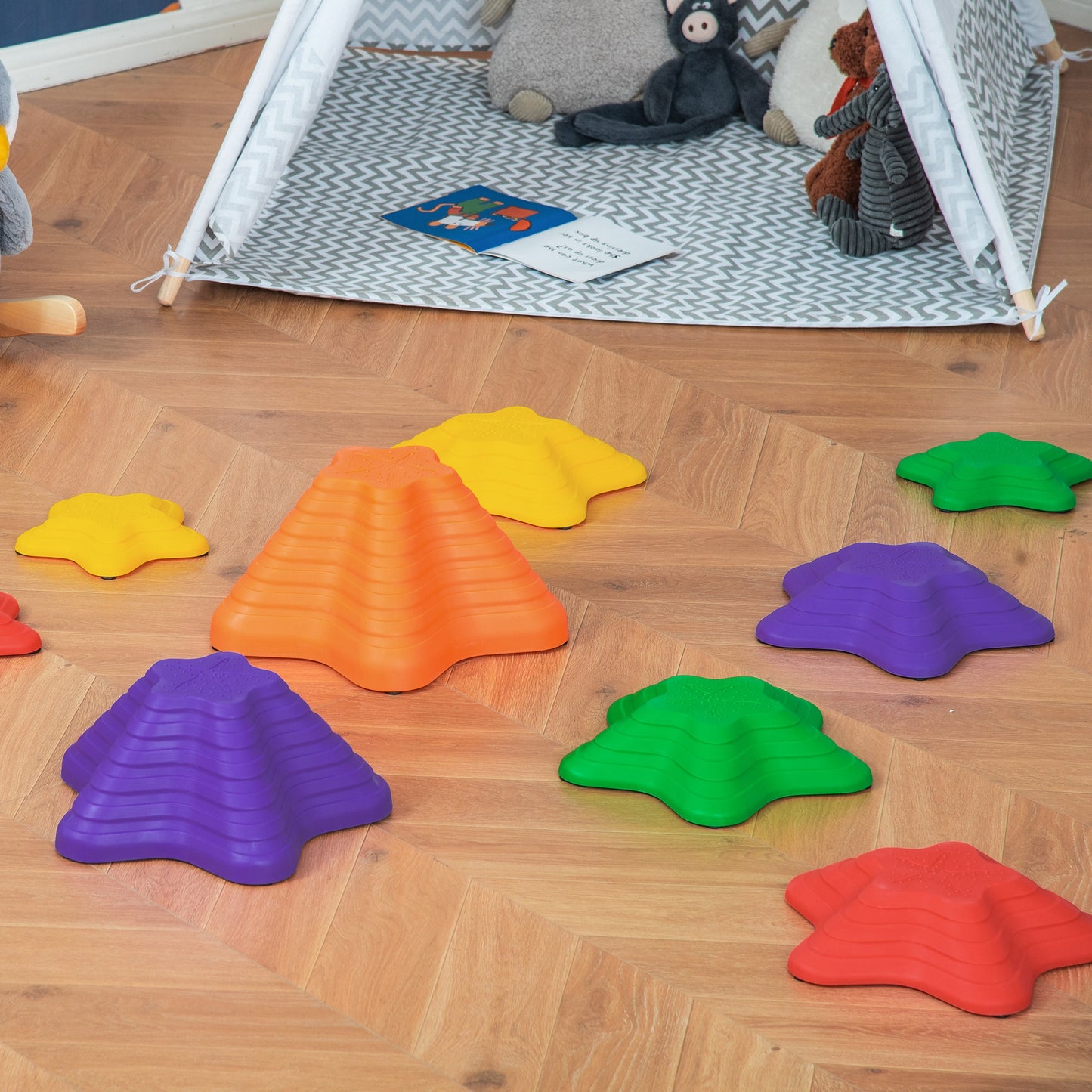 Outsunny 11-Piece Balance Stepping Stones for Kids Starfish Style Non-slip Obstacle Course Stackable Balance Blocks Garden Toys Encourage Toddler Sensory Toys Indoor Outdoor - Multicoloured