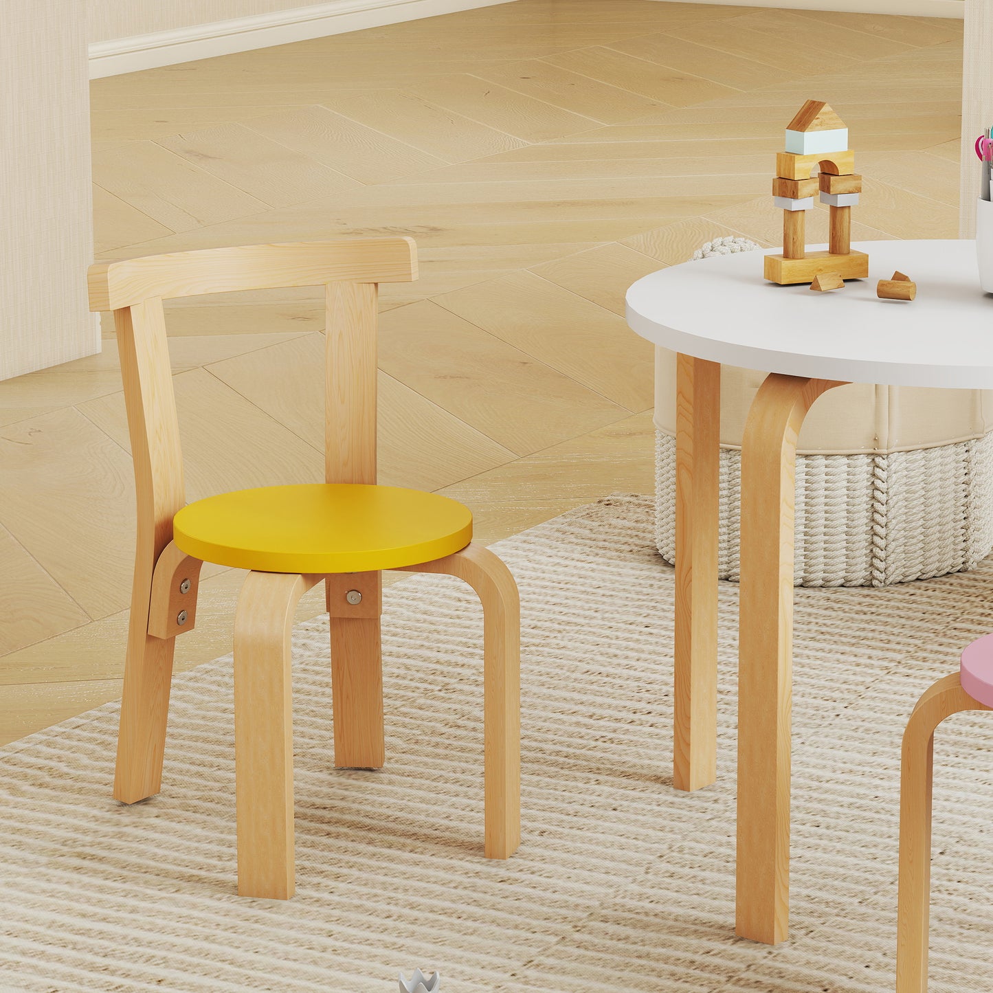 AIYAPLAY 5 Piece Kids Table and Chairs Set, Wooden Toddler Table and Chairs Set for Nursery, Playroom, Classroom, for 3-8 Years