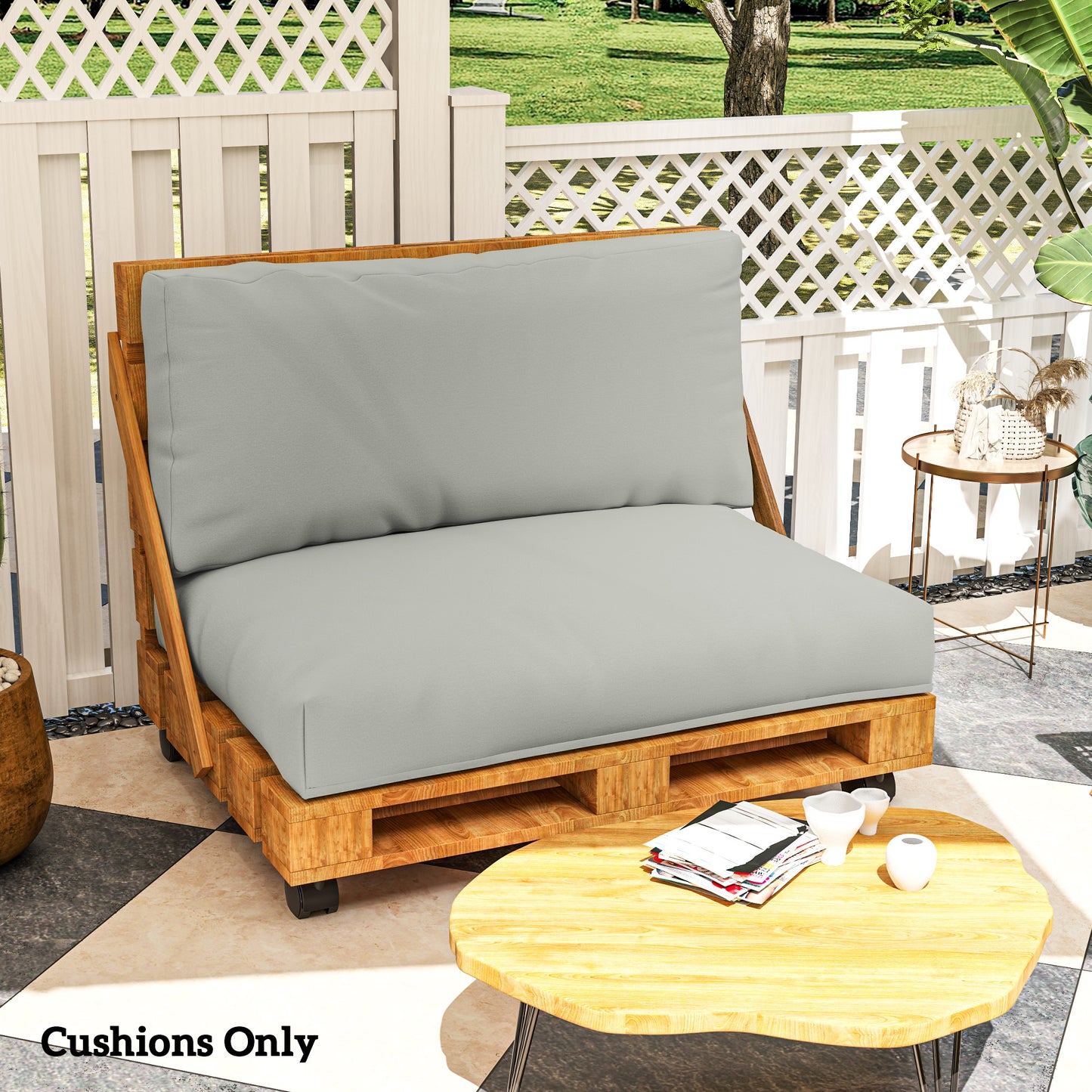 Outsunny Two Piece Seat Pallet and Back Cushions - Light Grey