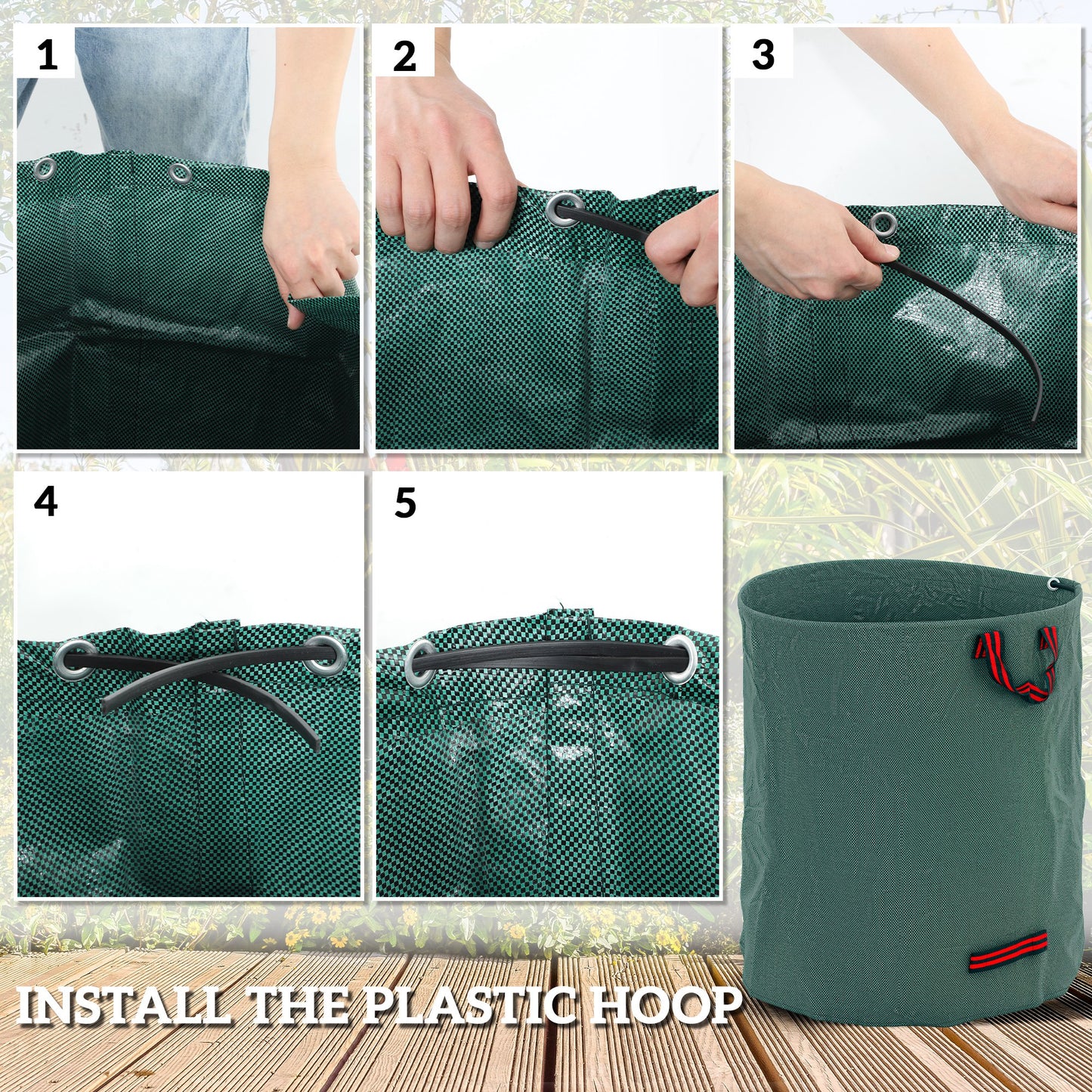 Outsunny Garden Waste Bags, 272L x 3 Heavy Duty Garden Bags, Foldable and Reusable Waste Sacks with Handles for Loading Leaf, Trash, Debris, Green