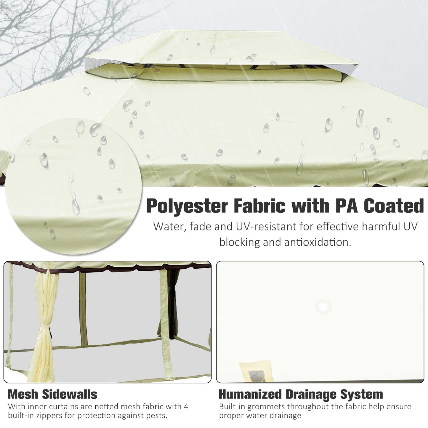 Outsunny 4 x 3 m Aluminum Garden Gazebo, Double Roof Outdoor Gazebo Canopy Shelter with Netting & Curtains for Garden, Lawn, Backyard and Deck, Cream