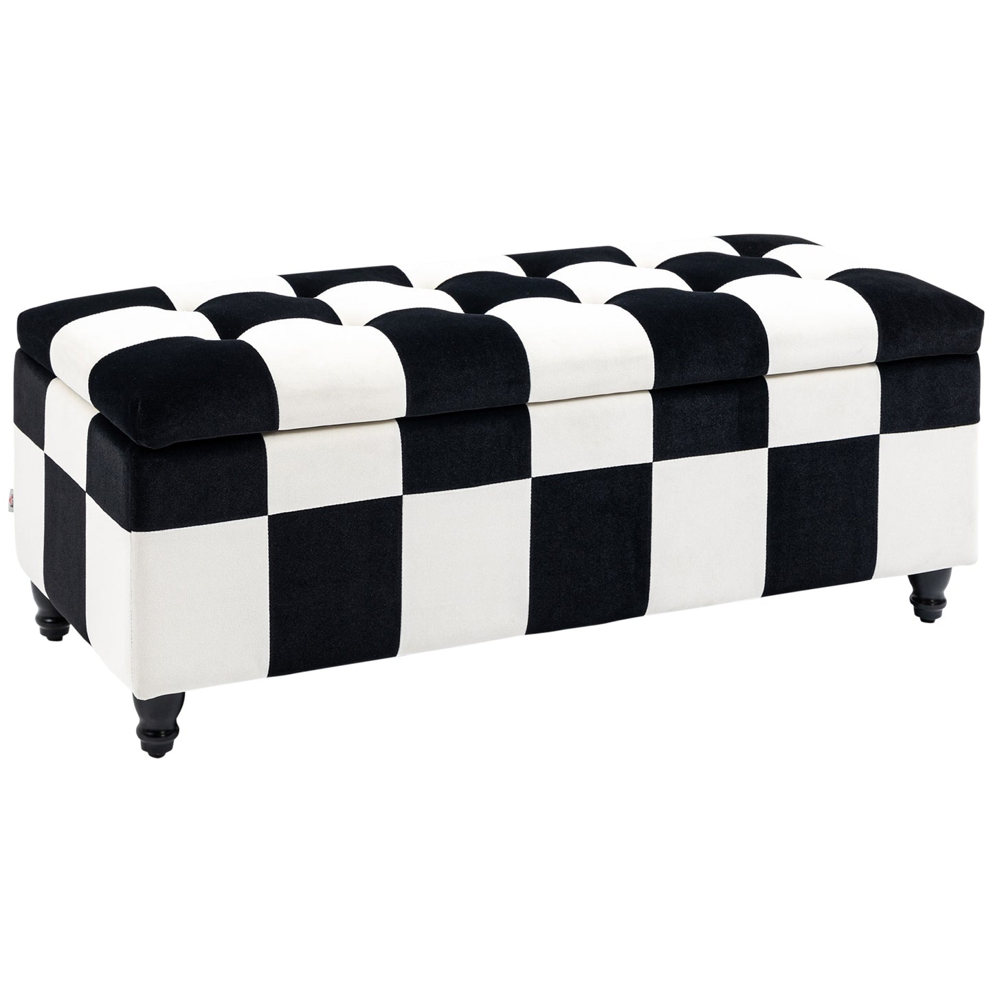 HOMCOM Storage Ottoman, Storage Bench with Wood Legs, Footstool, Footrest with Velvet Surface for Bedroom, Hallway, Living Room, 114 x 47 x 47 cm, White and Black