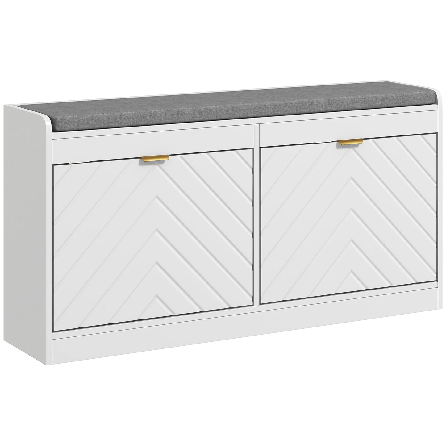 HOMCOM Shoe Storage with Seat, Upholstered Entryway Bench, Shoe Bench with 2 Flip Drawers and 4 Vents for 8 Pairs of Shoes