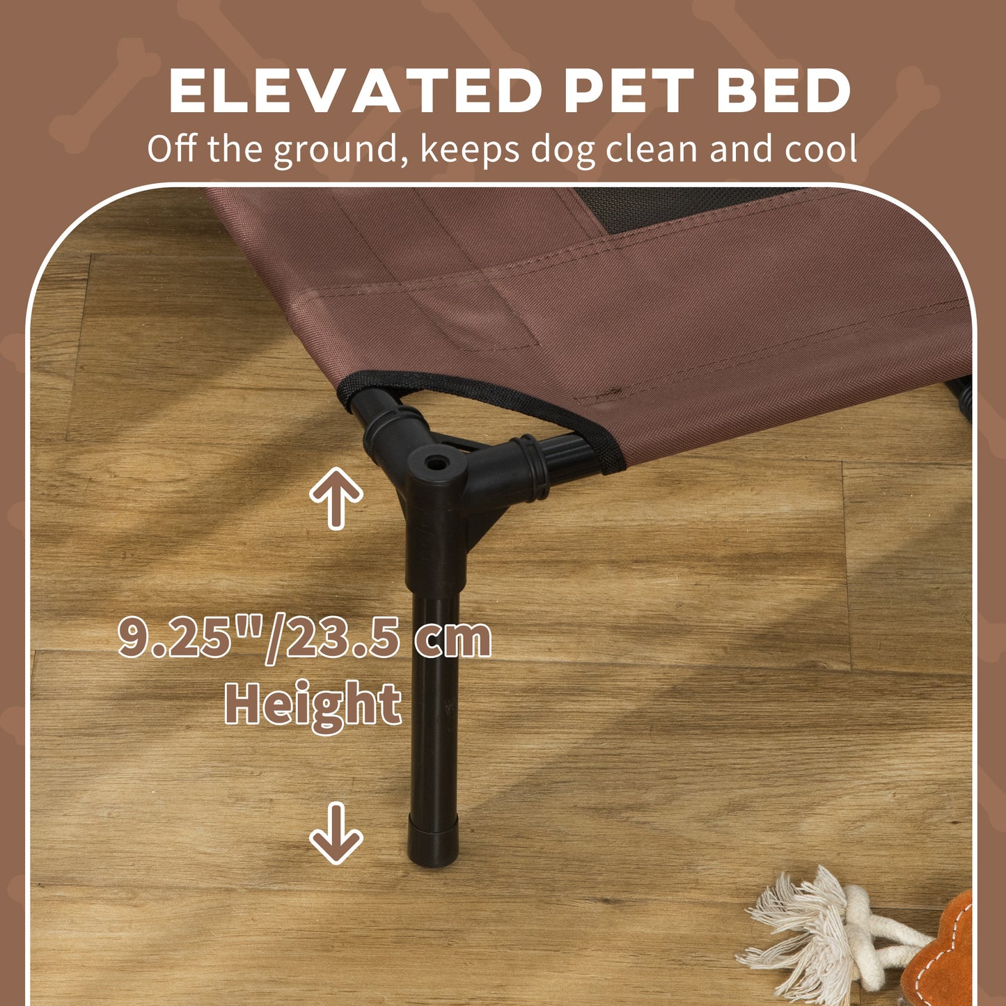 PawHut Raised Dog Bed Waterproof Elevated Pet Cot with Breathable Mesh UV Protection Canopy Brown, for XL Dogs, 122 x 92 x 108cm