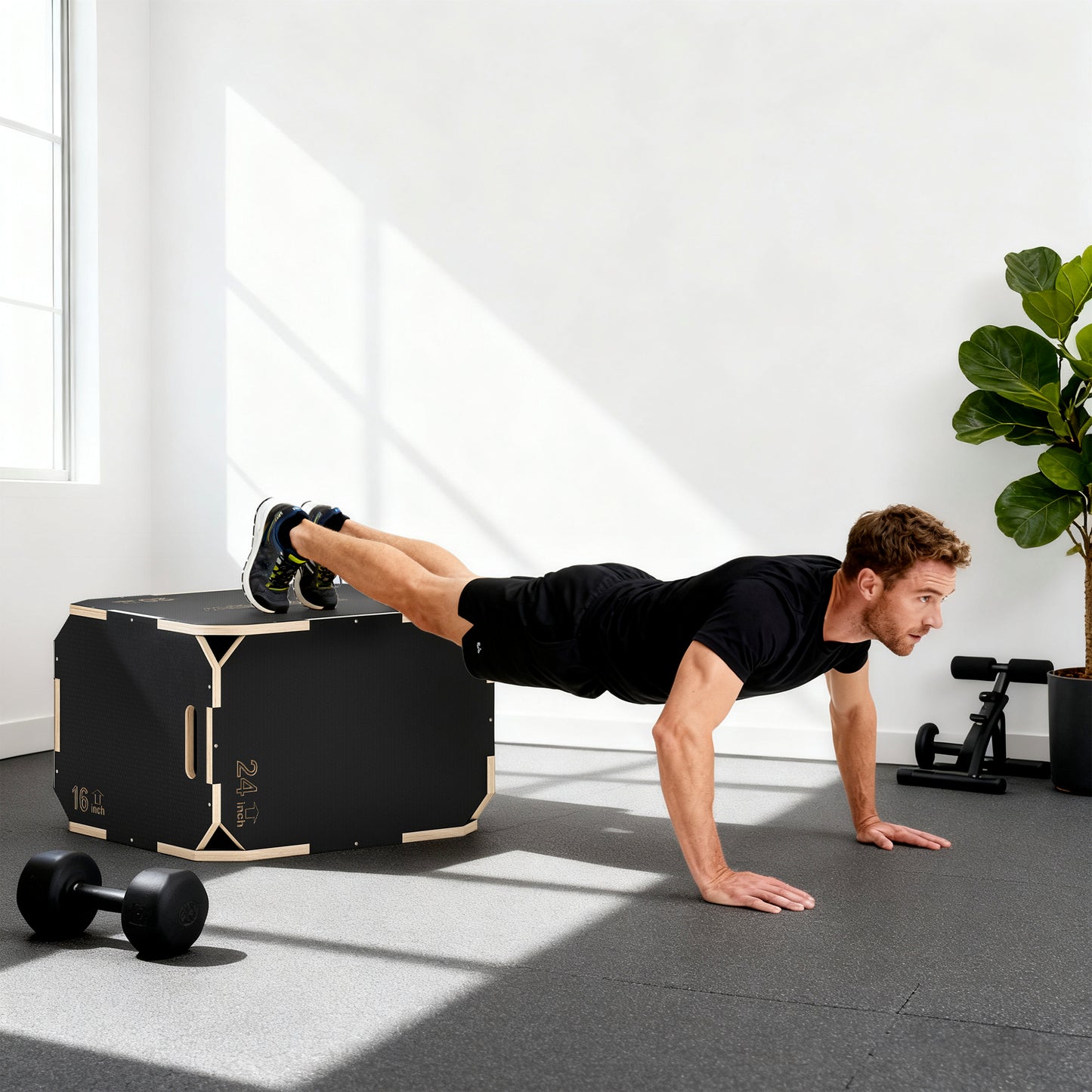 SPORTNOW 3 in 1 Wooden Plyo Box, Corner-free Non-Slip Plyometric Jump Box Step Up Platform with Handle Openings for Home Gym Exercise and Outdoor Workout, 24" x 20" x 16"