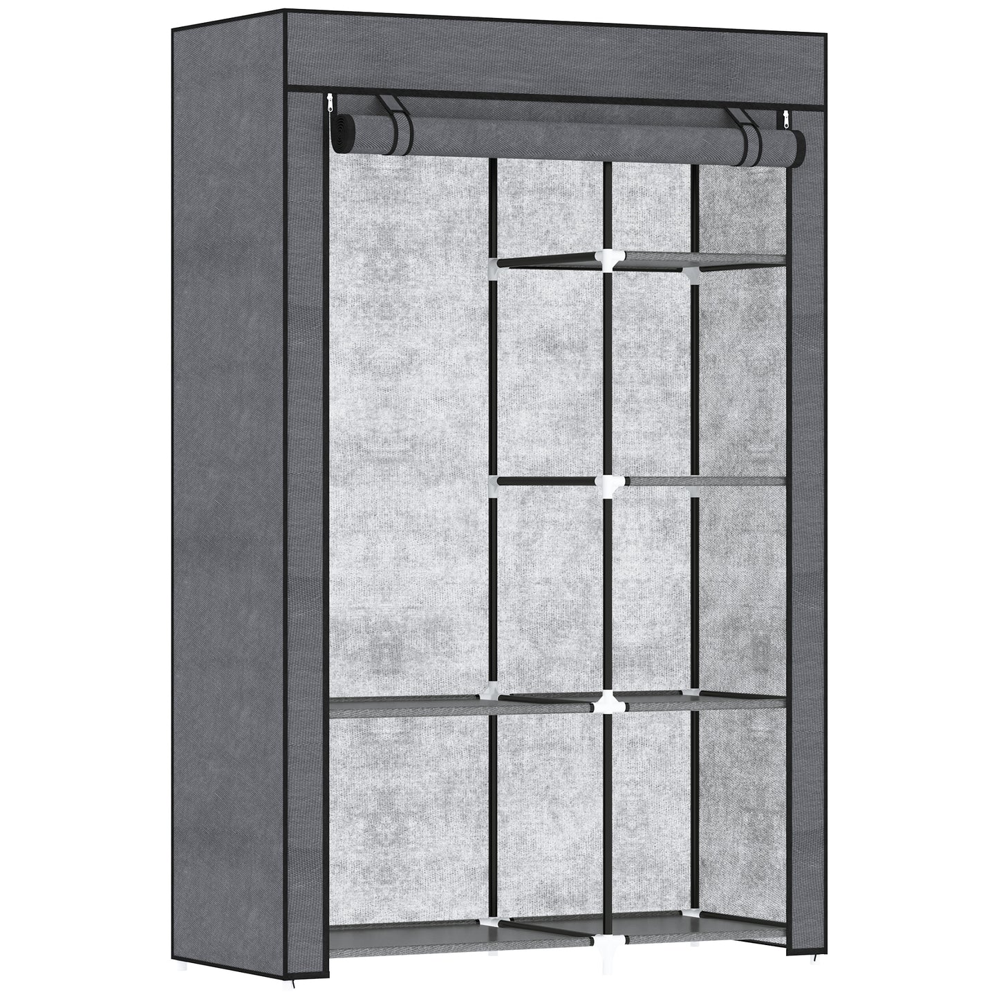 HOMCOM Fabric Wardrobe w/ Shelves Hanging Rail Foldable Wardrobe Dark Grey