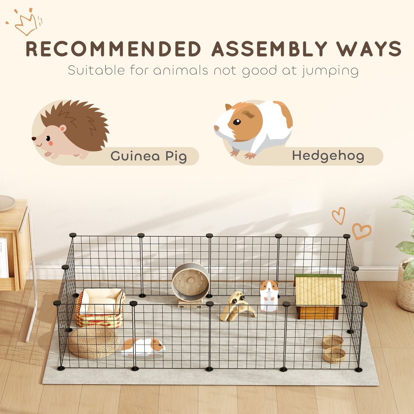 PawHut DIY Pet Playpen Metal Wire Fence 12 Panel Enclosure Indoor Outdoor Guinea Pig Bunny Small Animals Cage Black