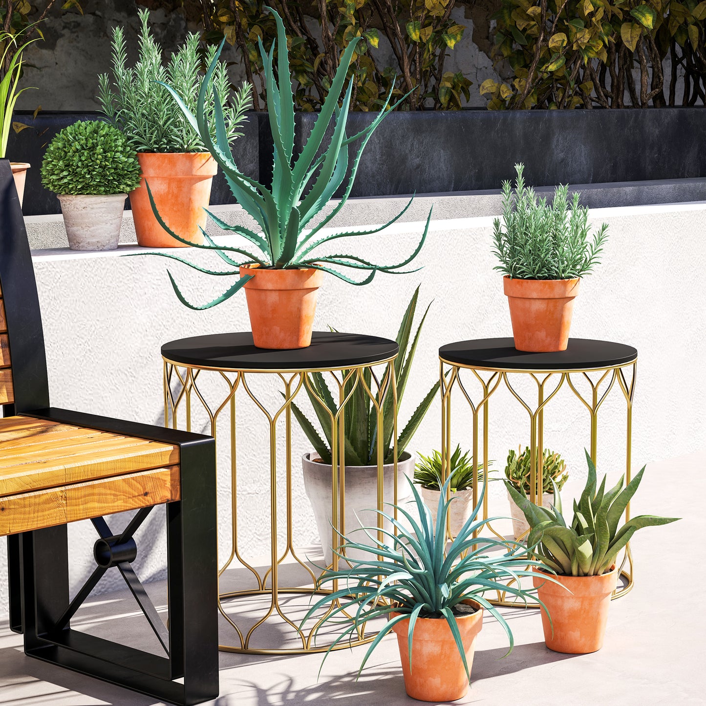 Outsunny Round Coffee Table Set of 2, Modern Nesting Tables with Ceramic Tile Top, Small End Tables, Indoor Outdoor Side Table with Metal Frame for Living Room, Bedroom, Patio, Balcony, Black