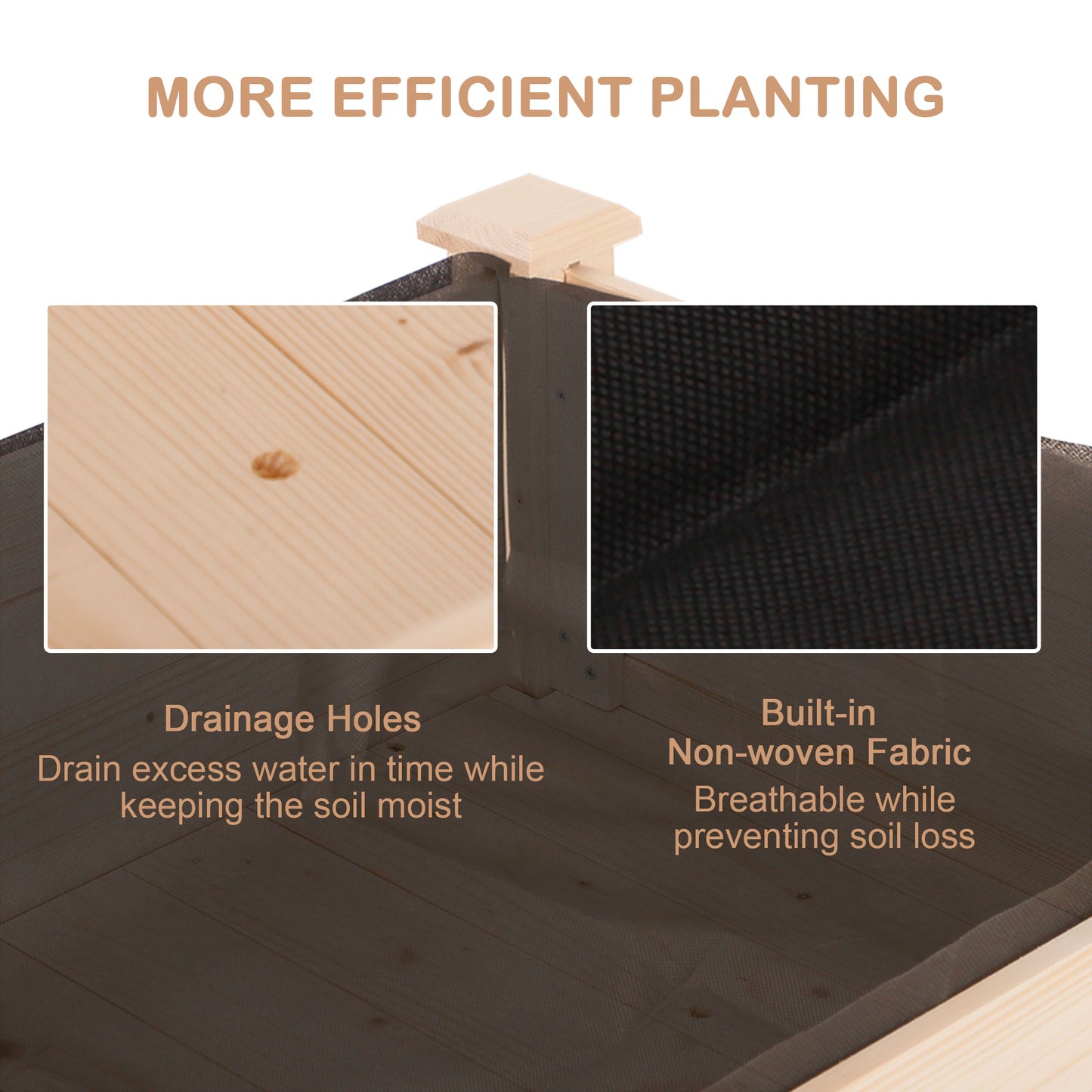 Outsunny Garden Wooden Planters Non-Woven Fabric, Rectangular Raised Bed, Fir Wood Indoor/Outdoor, 122.5Lx56.5Wx76H cm