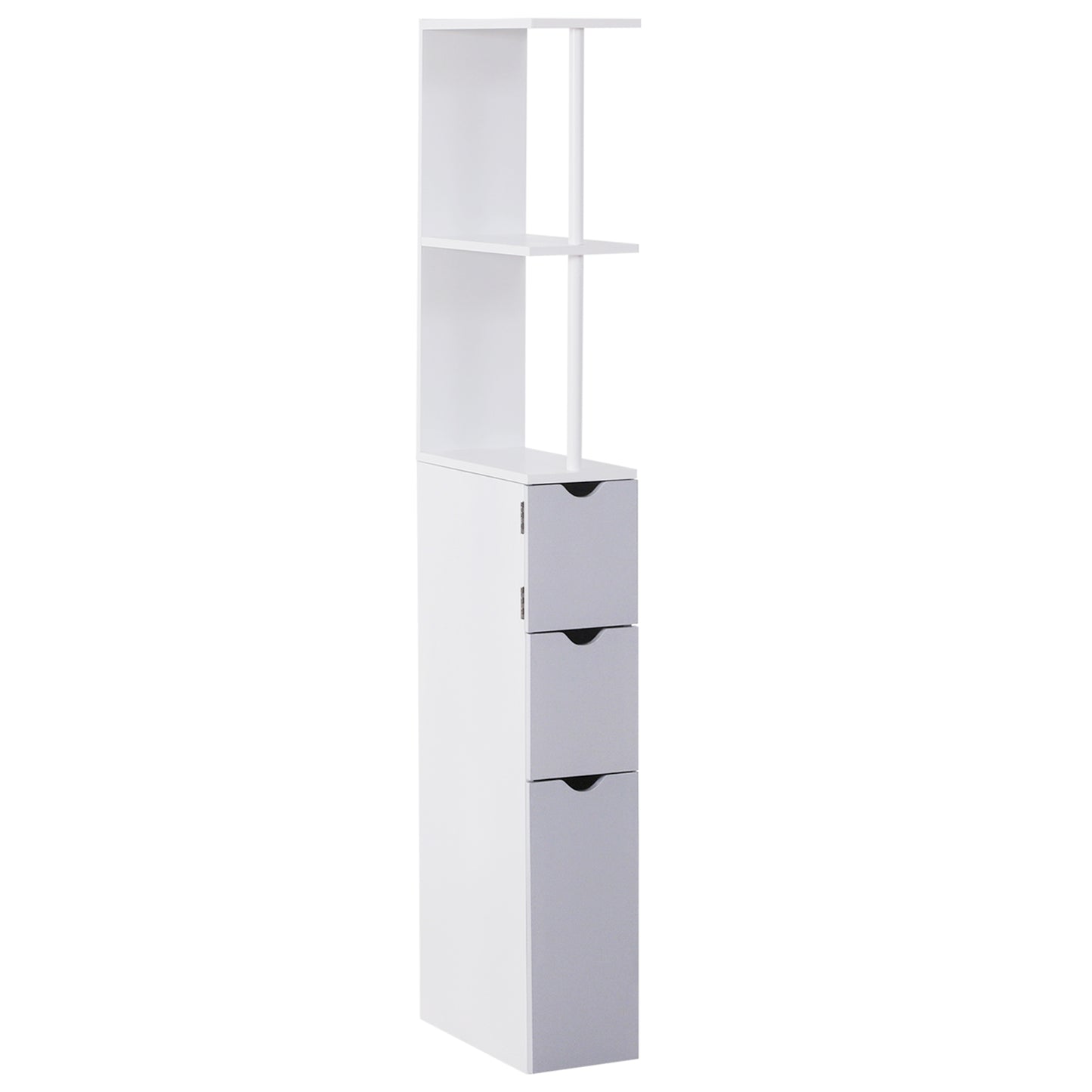 HOMCOM Tall Bathroom Cabinet, Freestanding Slim Bathroom Storage Cabinet with 2-Tier Open Shelf and 2 Drawers for Small Space, Narrow Cupboard Storage Unit, White and Grey