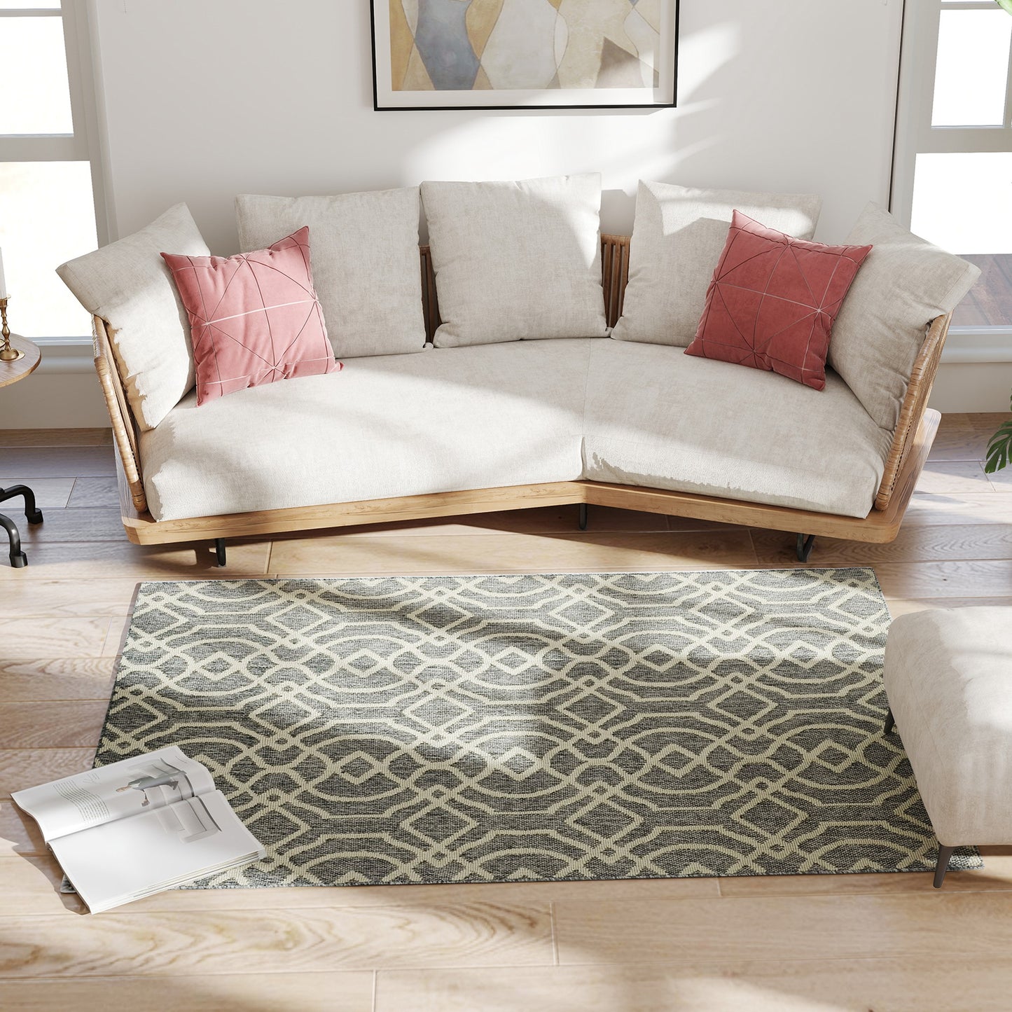 HOMCOM UV Resistant Indoor & Outdoor Area Rug, Easy-Cleaning Machine Washable Rug with Geometric Pattern for Patio, Garden, Kitchen, Bathroom or Living Room, 170 x 120 cm, Grey