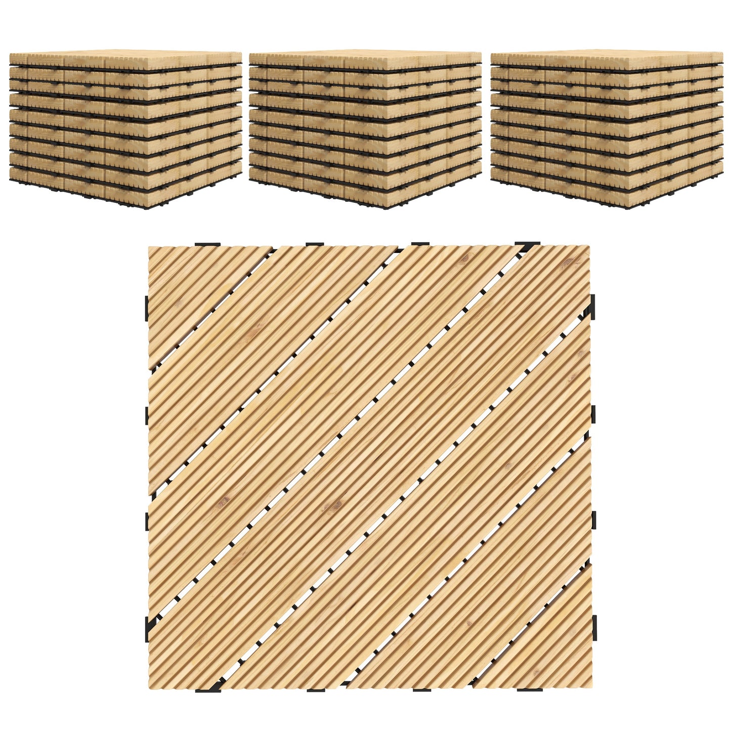 Outsunny 27 Pcs Wooden Interlocking Decking Tiles, 30 x 30 cm Anti-slip Outdoor Flooring Tiles, 0.81㎡ per Pack, All Weather Use for Patio, Balcony, Terrace, Hot Tub, Yellow