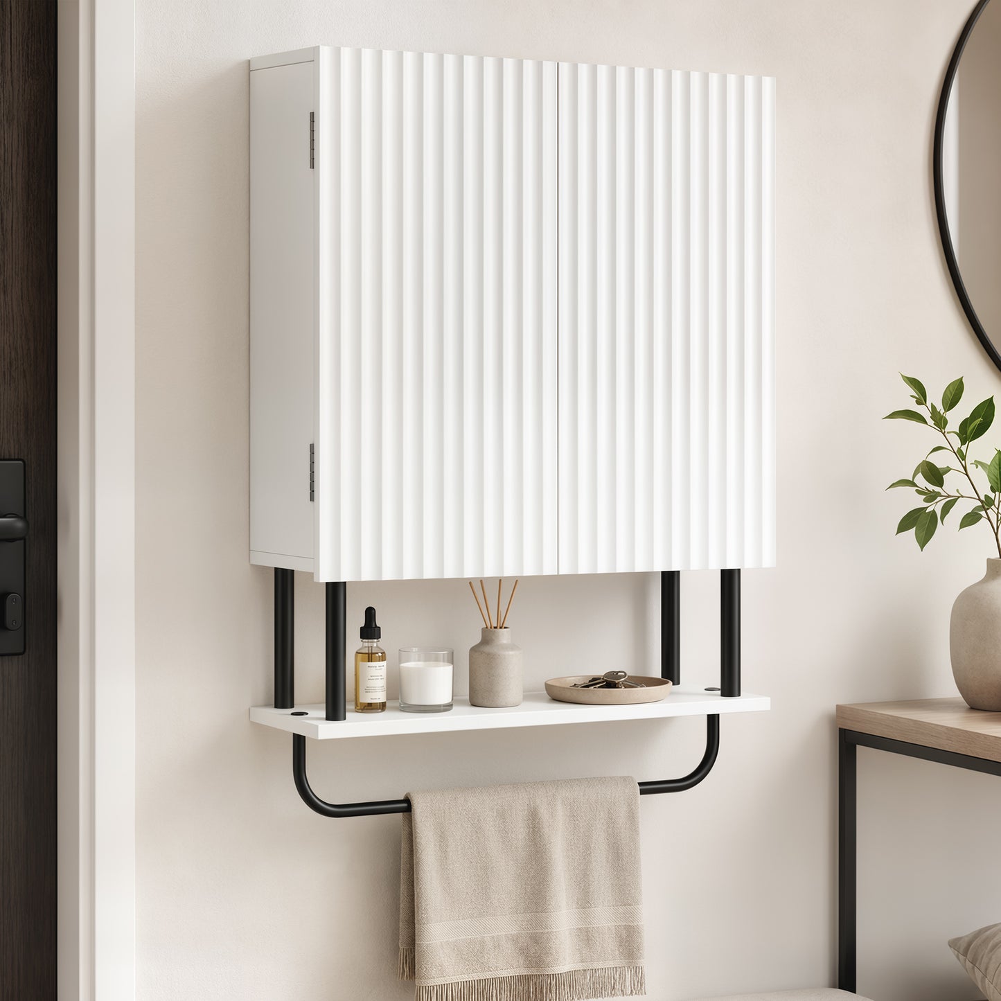 HOMCOM Bathroom Wall Cabinet Modern Space Saver Wall Mounted Cabinet Doors Storage White