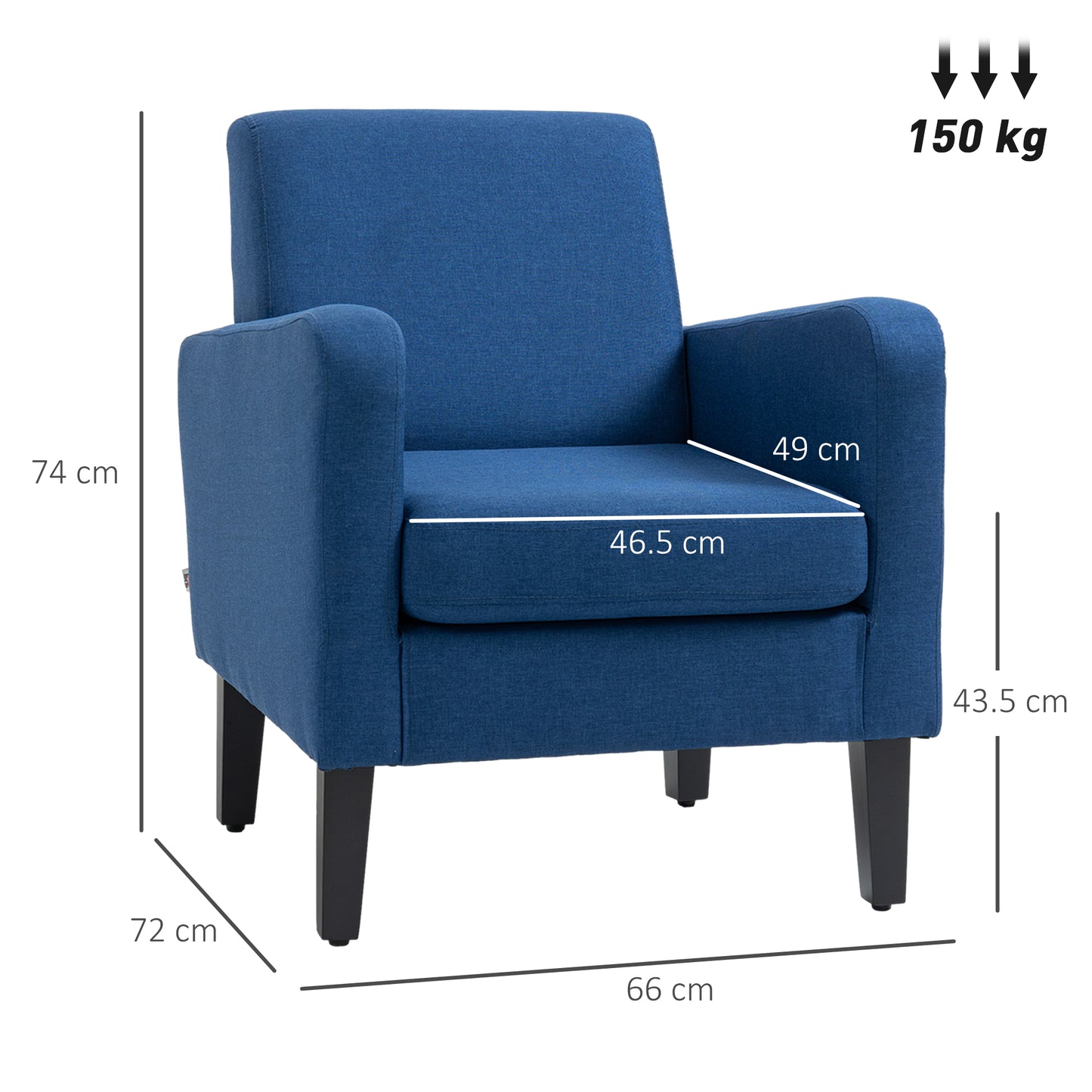 HOMCOM Linen-Look Boxy Armchair - Blue