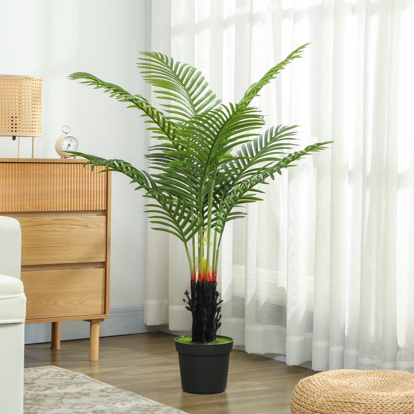 HOMCOM 120cm Artificial Areca Palm Tree with 9 PE Leaves, Decorative Artificial Plant with Plastic Pot and Flocked Soil, Fake Plant for Home Office Decor, Green