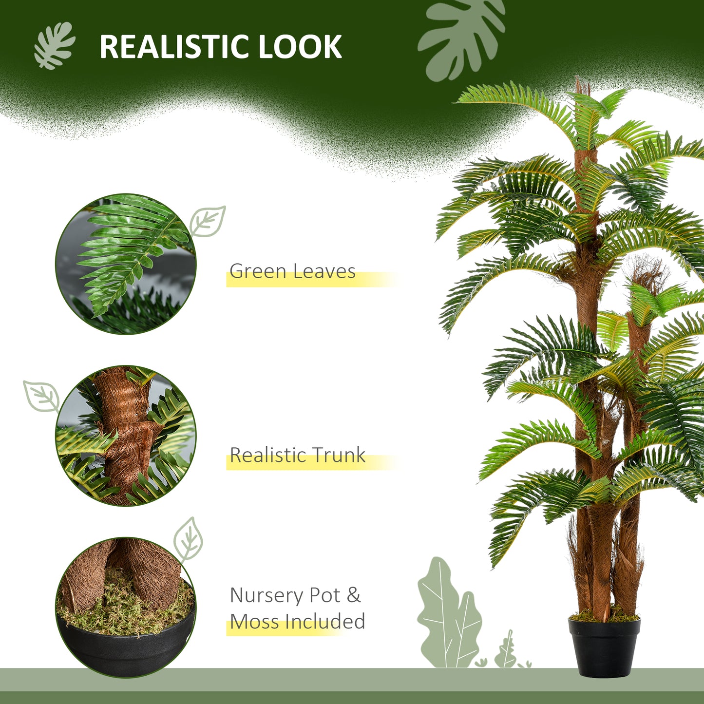 Outsunny Artificial Plant Tropical Palm in Pot, Fake Plants for Home Indoor Decor, 150cm, Green